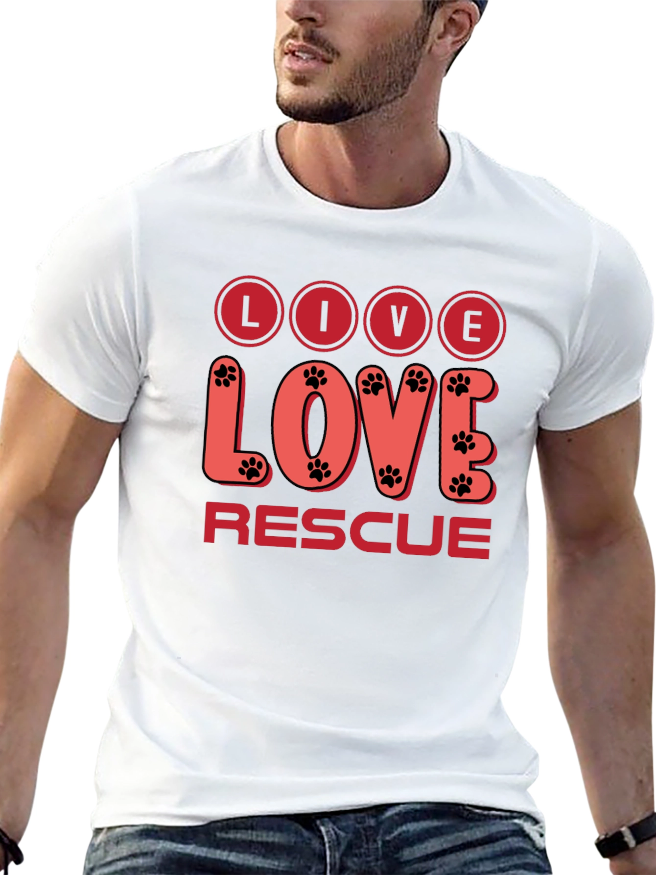 Live Love Rescue T-Shirt - Paw Print Design