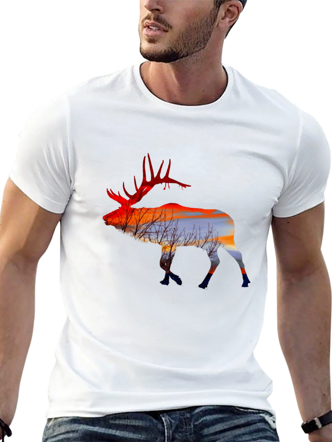 Elk Silhouette Sunset Graphic Tee - Black