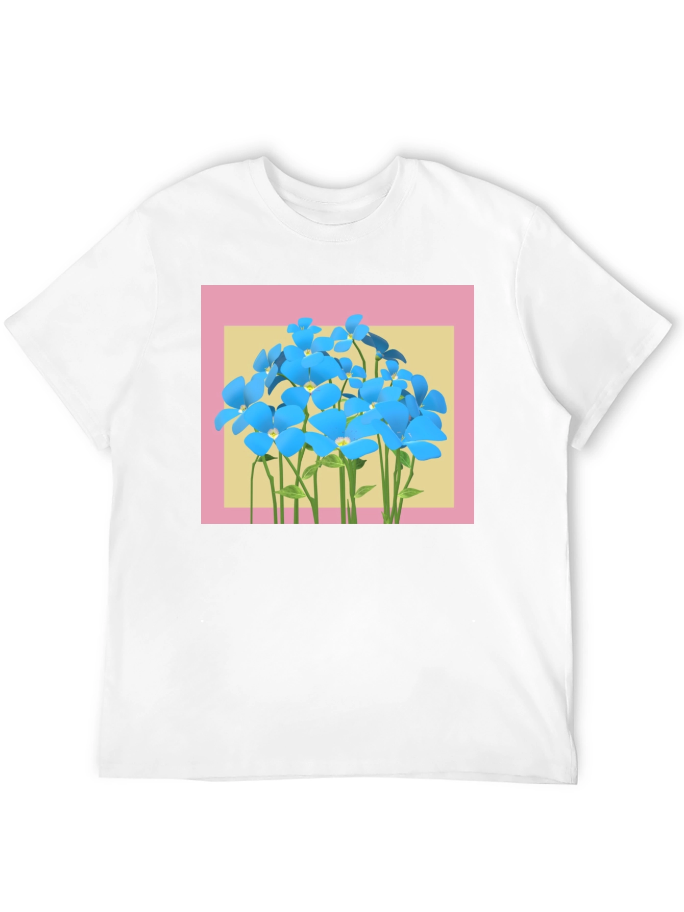 Floral Graphic T-Shirt: Blue Flowers on Black Tee