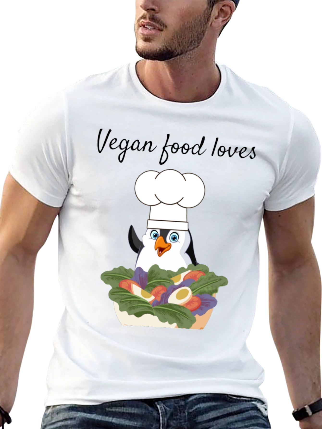 Vegan Penguin Chef Graphic T-Shirt