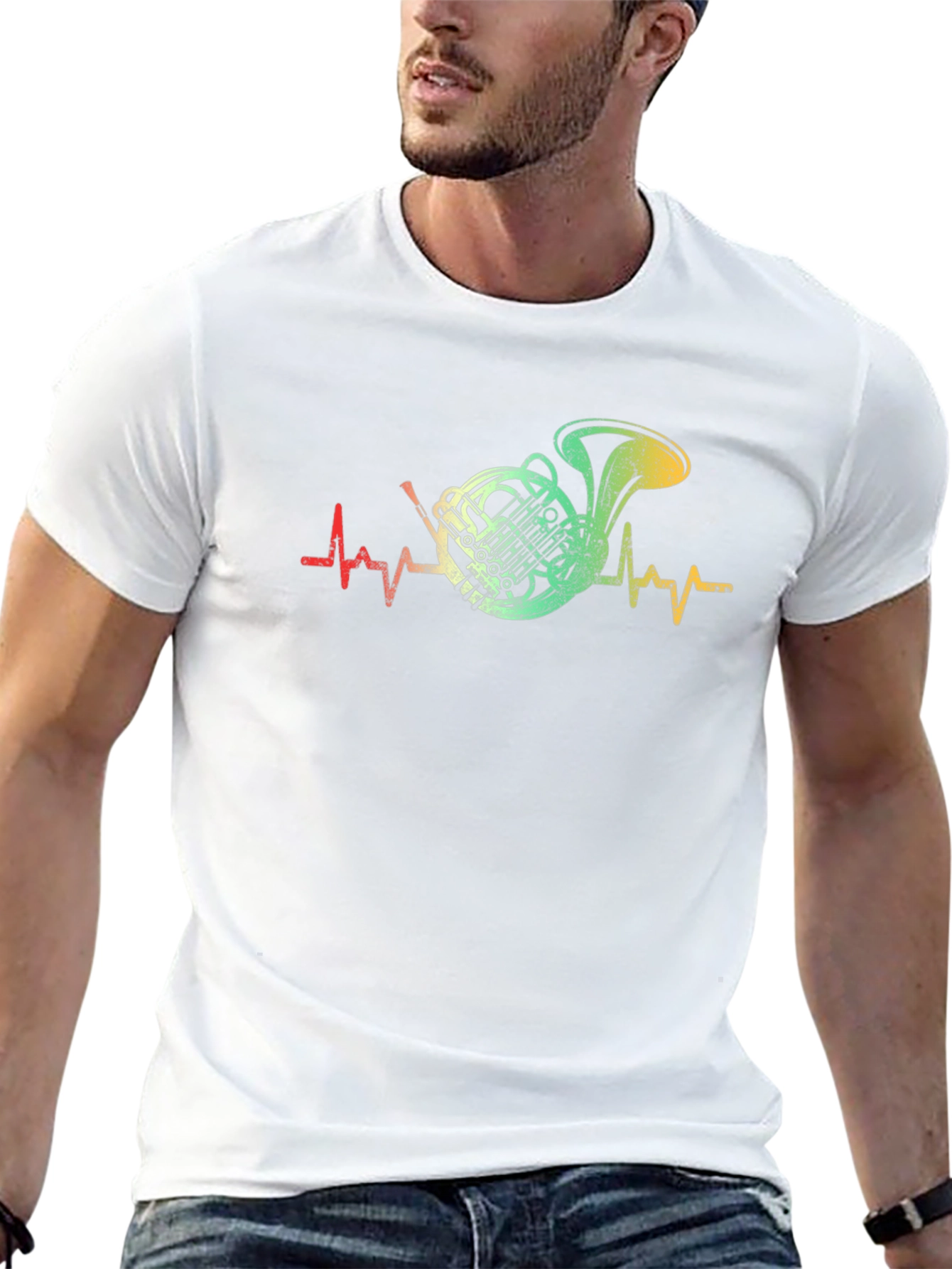 French Horn Heartbeat T-Shirt - Music Lover Tee