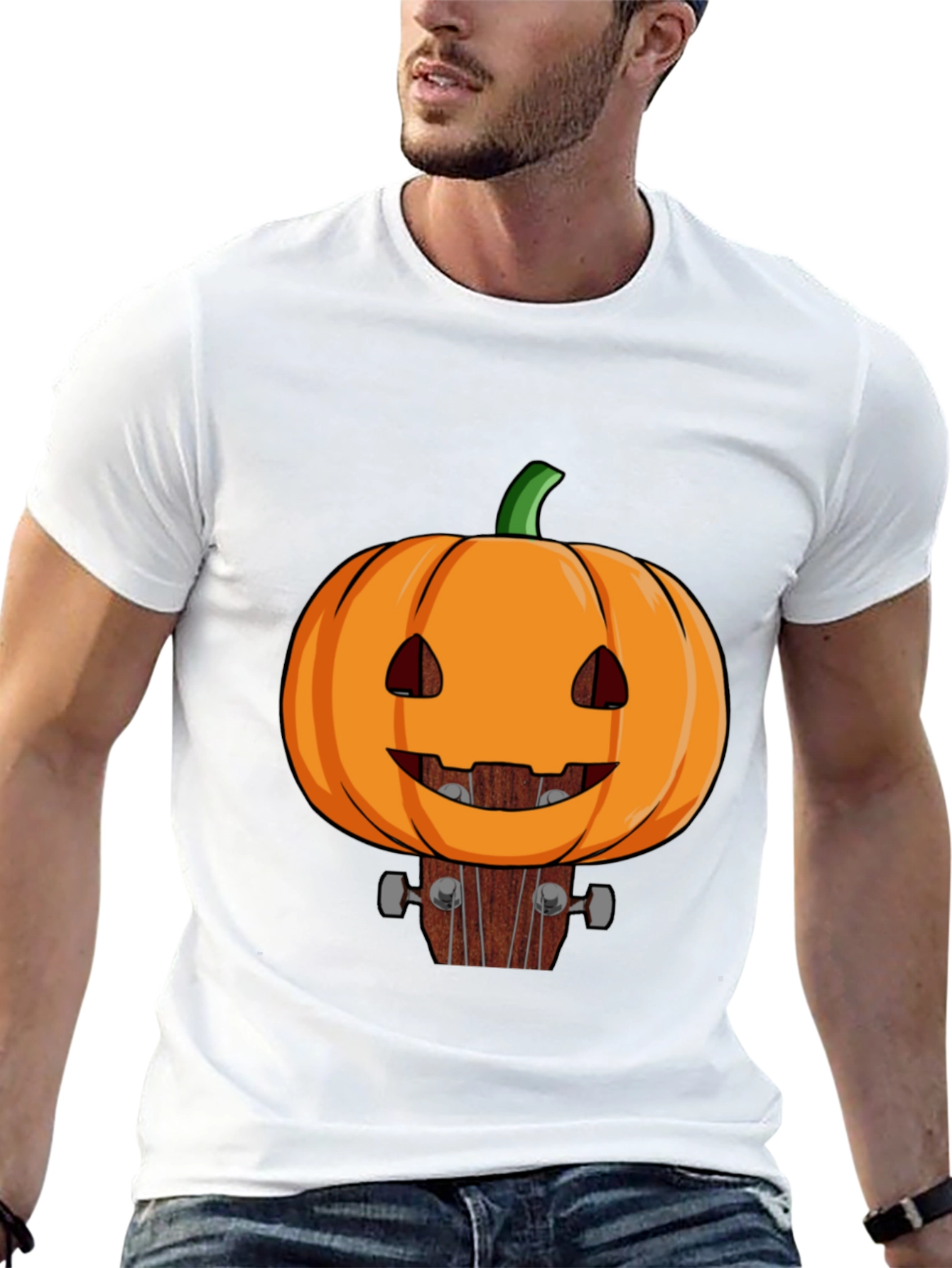 Pumpkin Guitar Head Halloween T-Shirt