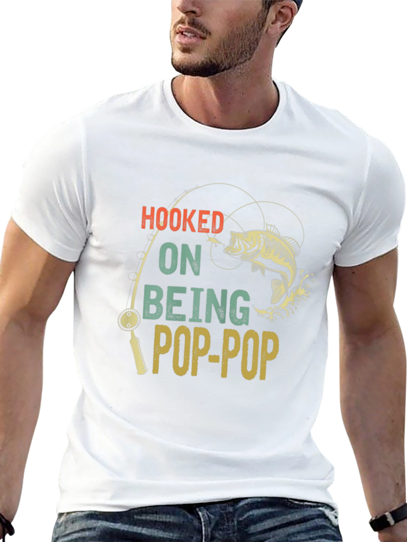 Hooked on Being Pop-Pop Black T-Shirt