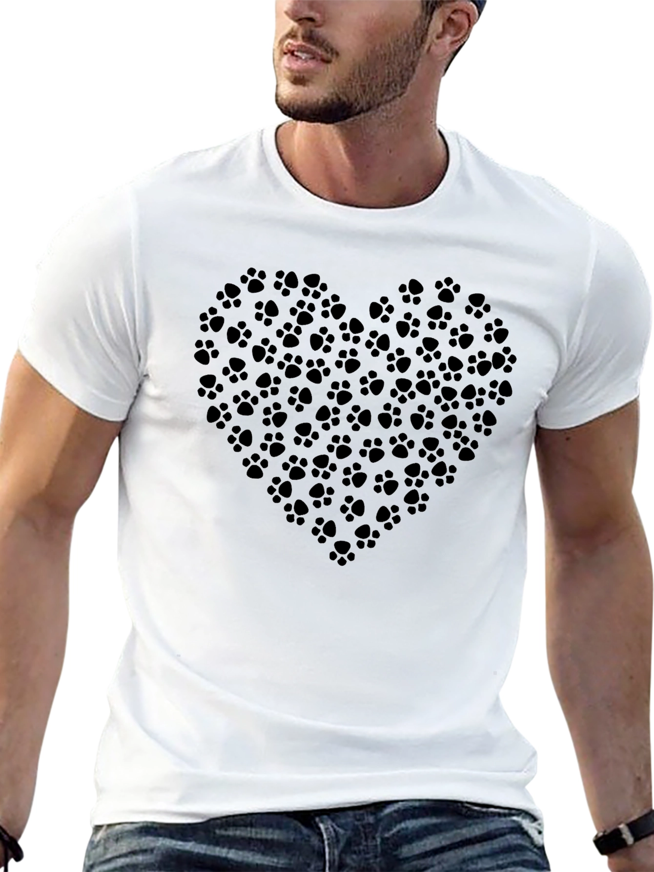 Paw Print Heart T-Shirt - Black