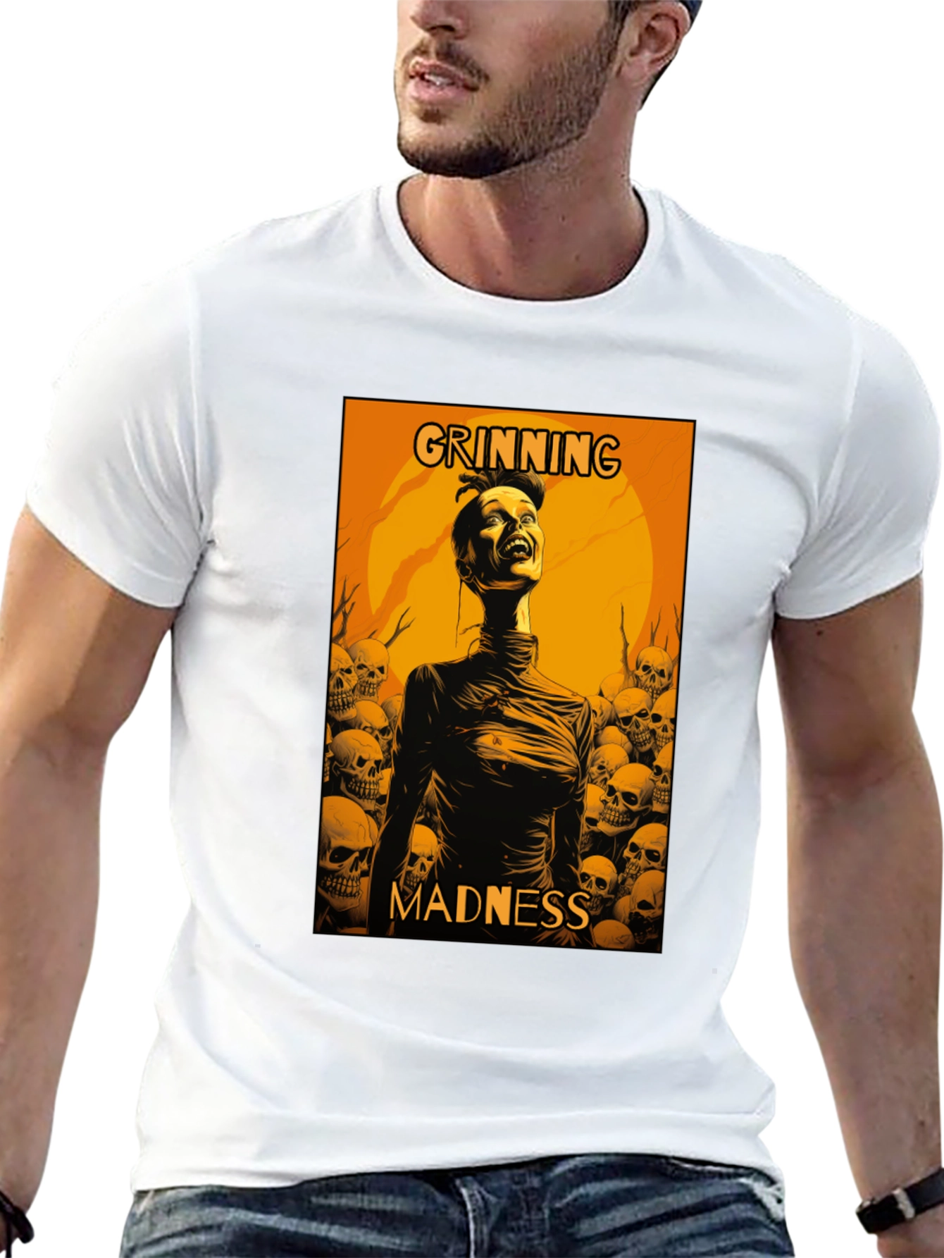 Grinning Madness Graphic Tee - Skull Halloween Style