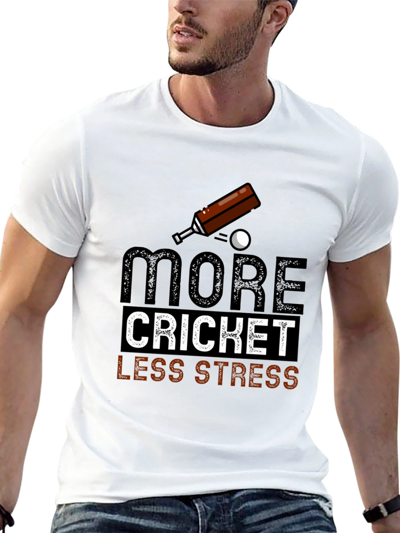 More Cricket Less Stress Graphic Tee