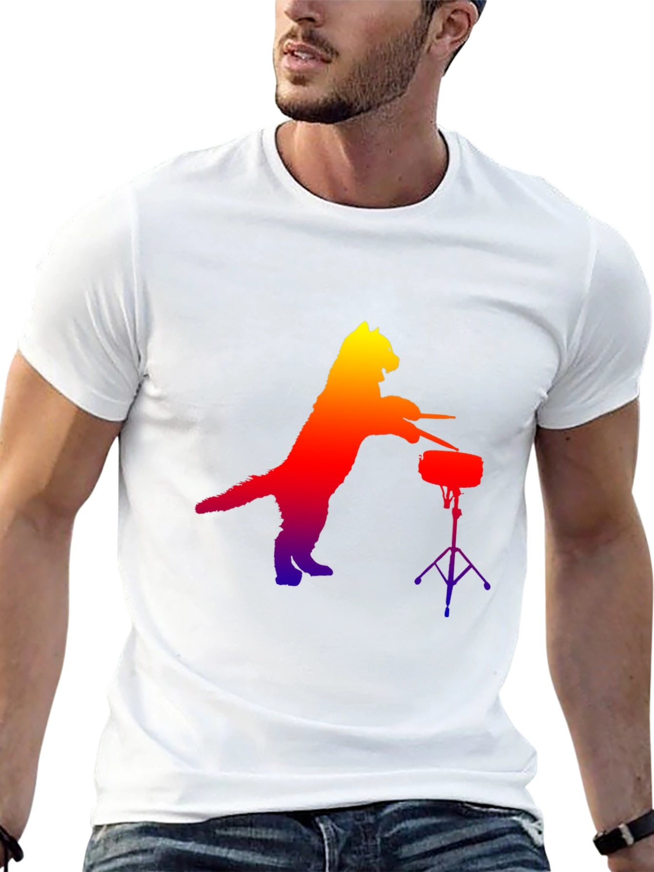 Cat Drummer Graphic Tee - Novelty Music Lover T-Shirt