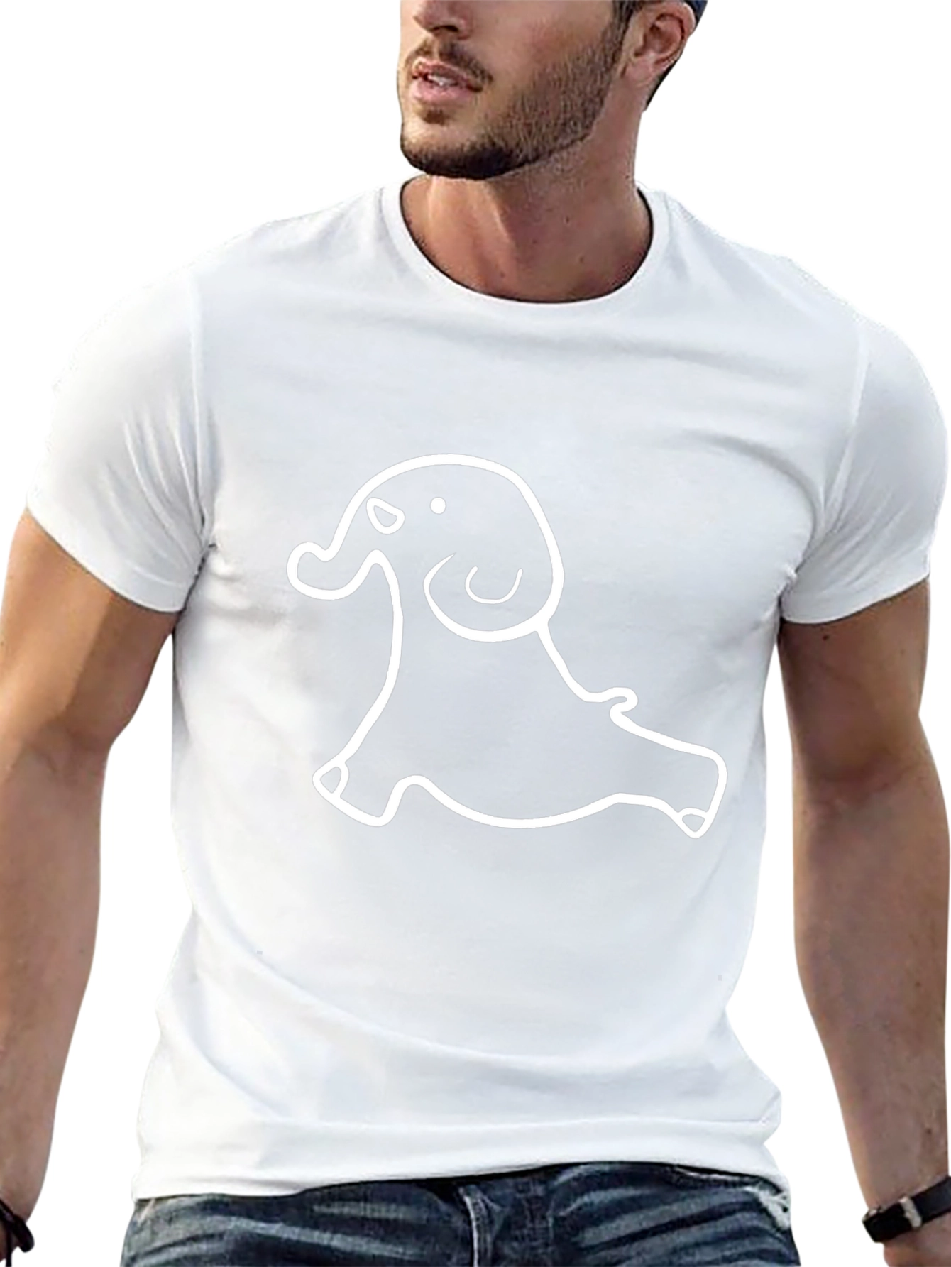 Black T-Shirt with White Elephant Graphic