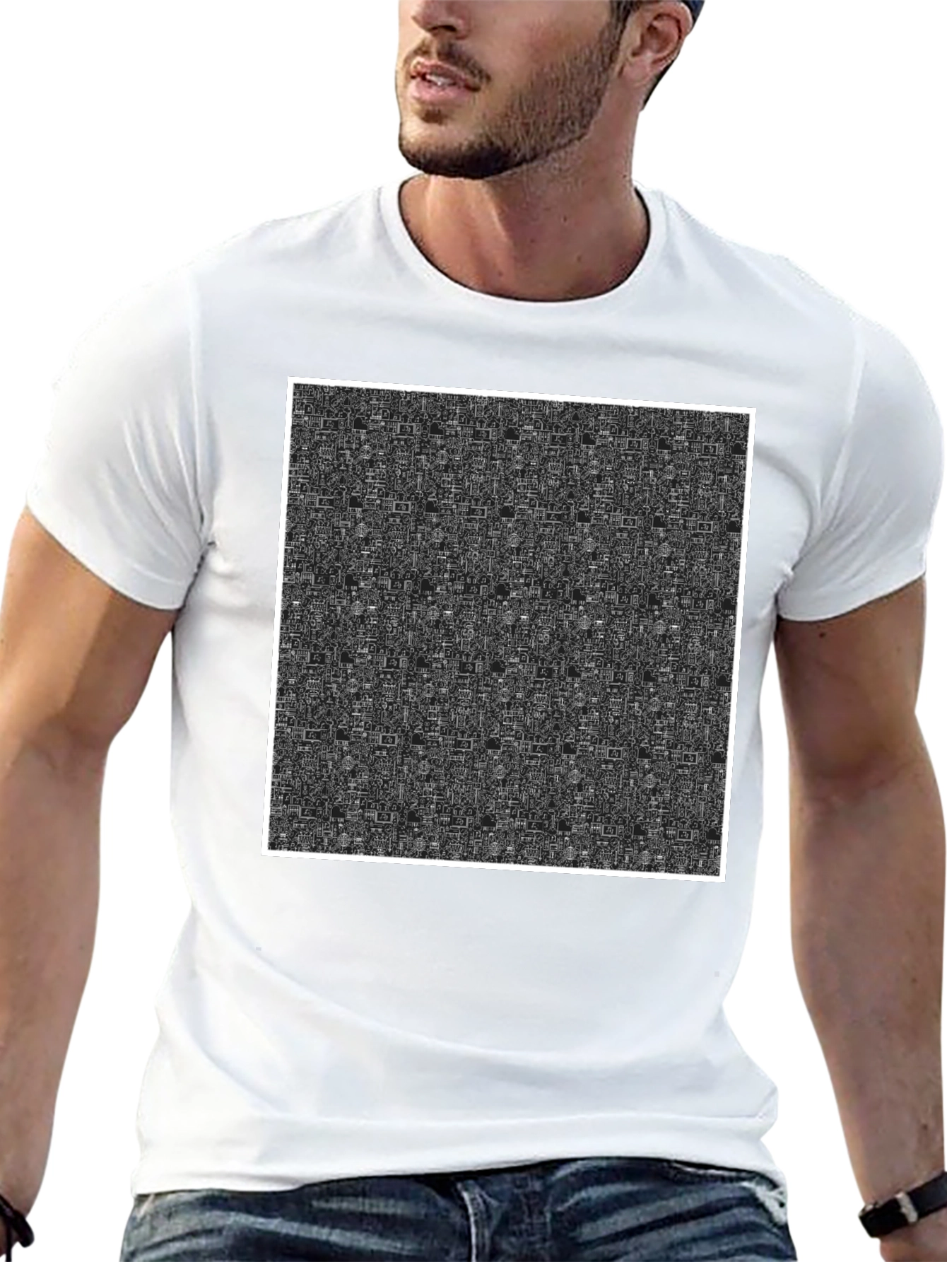 Abstract Pattern Black Crew Neck T-Shirt