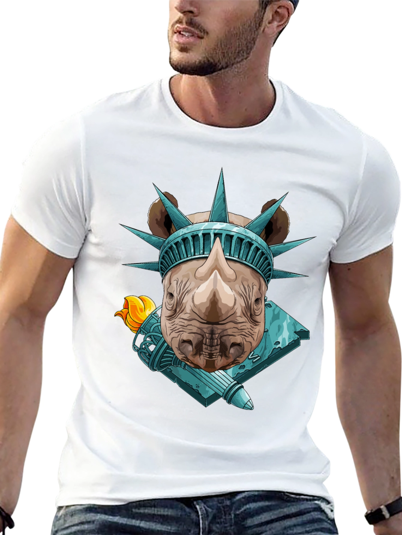 Rhino Statue of Liberty Graphic Tee