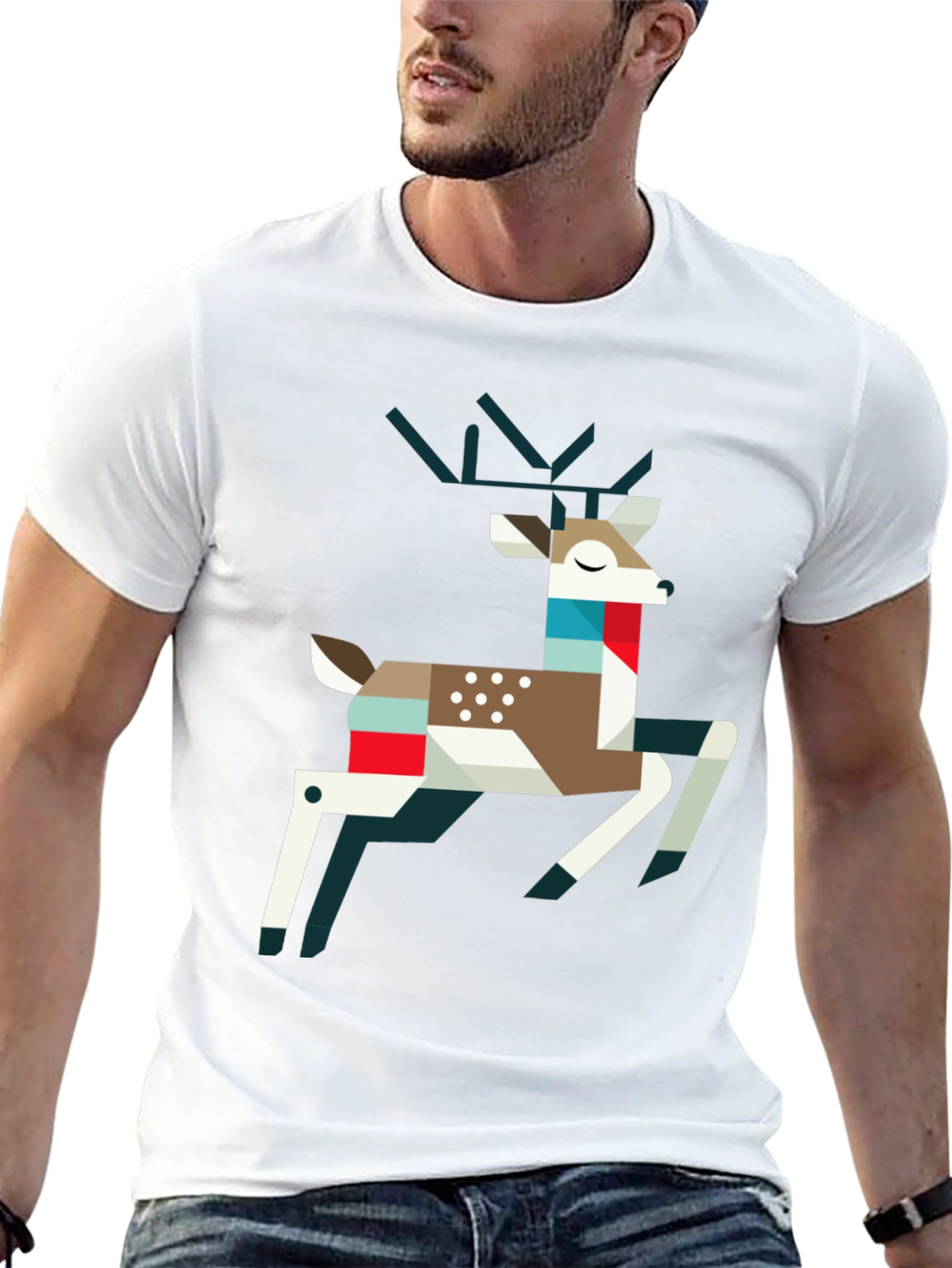 Geometric Deer Graphic Tee - Modern Animal Print Shirt