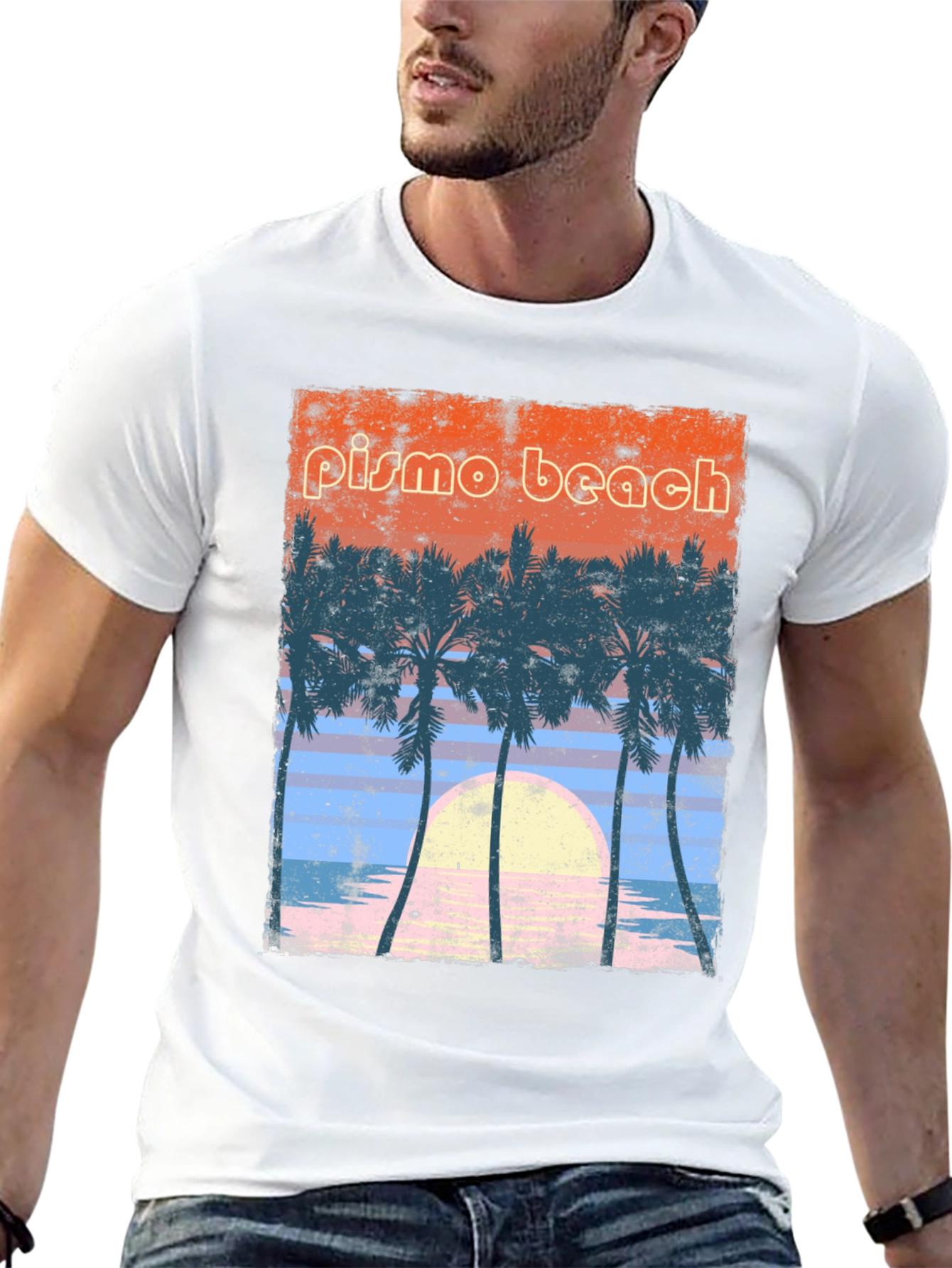 Pismo Beach Palms Graphic Tee - Retro Sunset Style