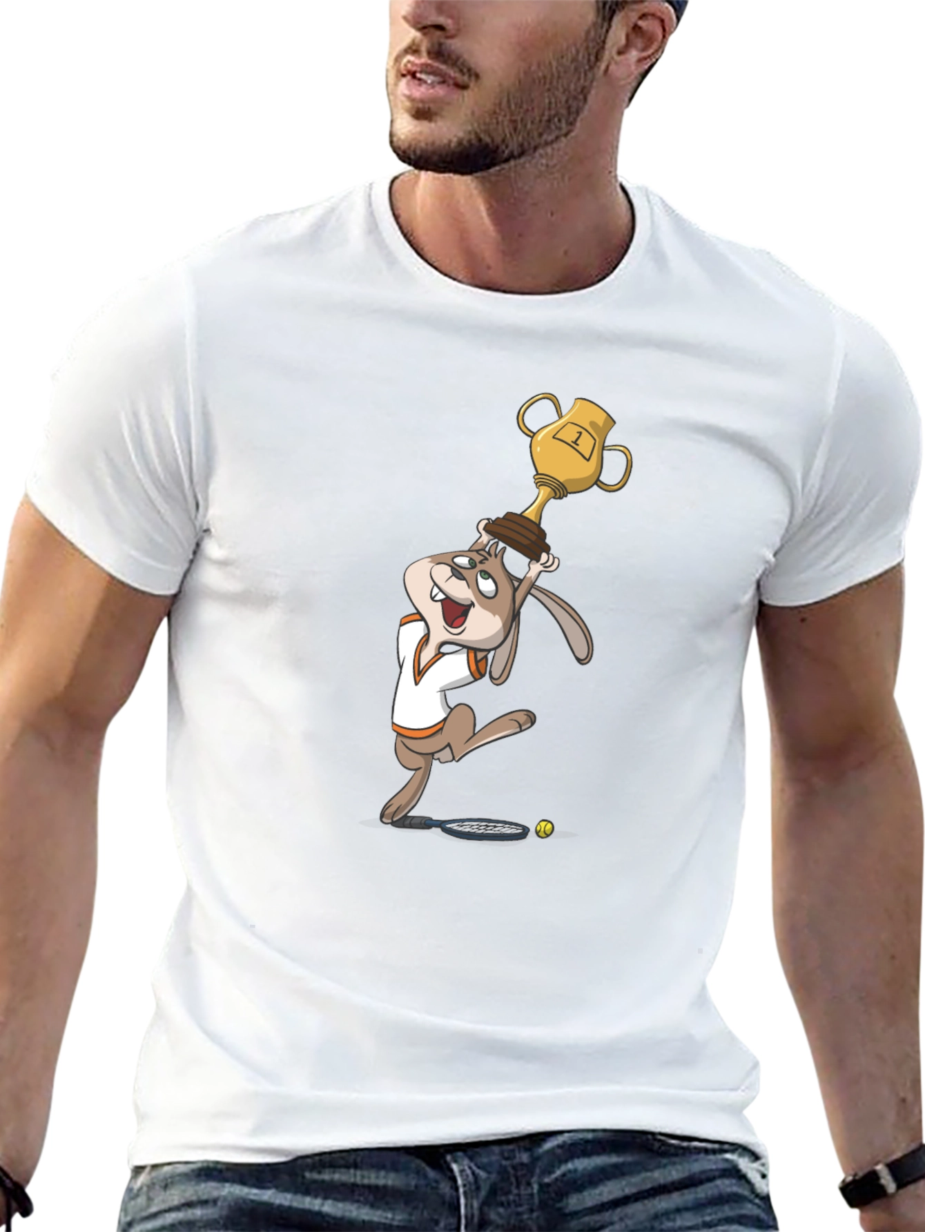 Cartoon Rabbit Tennis Champ Graphic Tee
