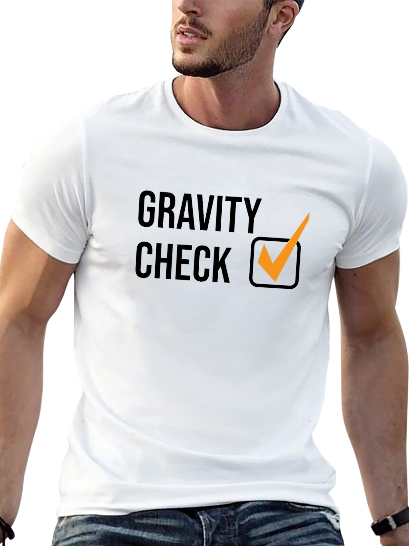 Gravity Check Graphic Tee - Stylish Black Cotton T-Shirt