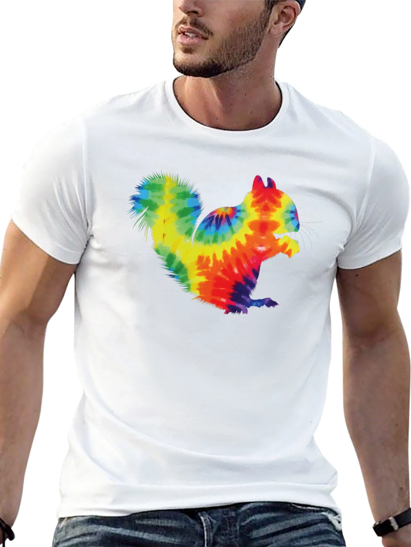 Tie Dye Squirrel Graphic T-Shirt - Casual Black Tee