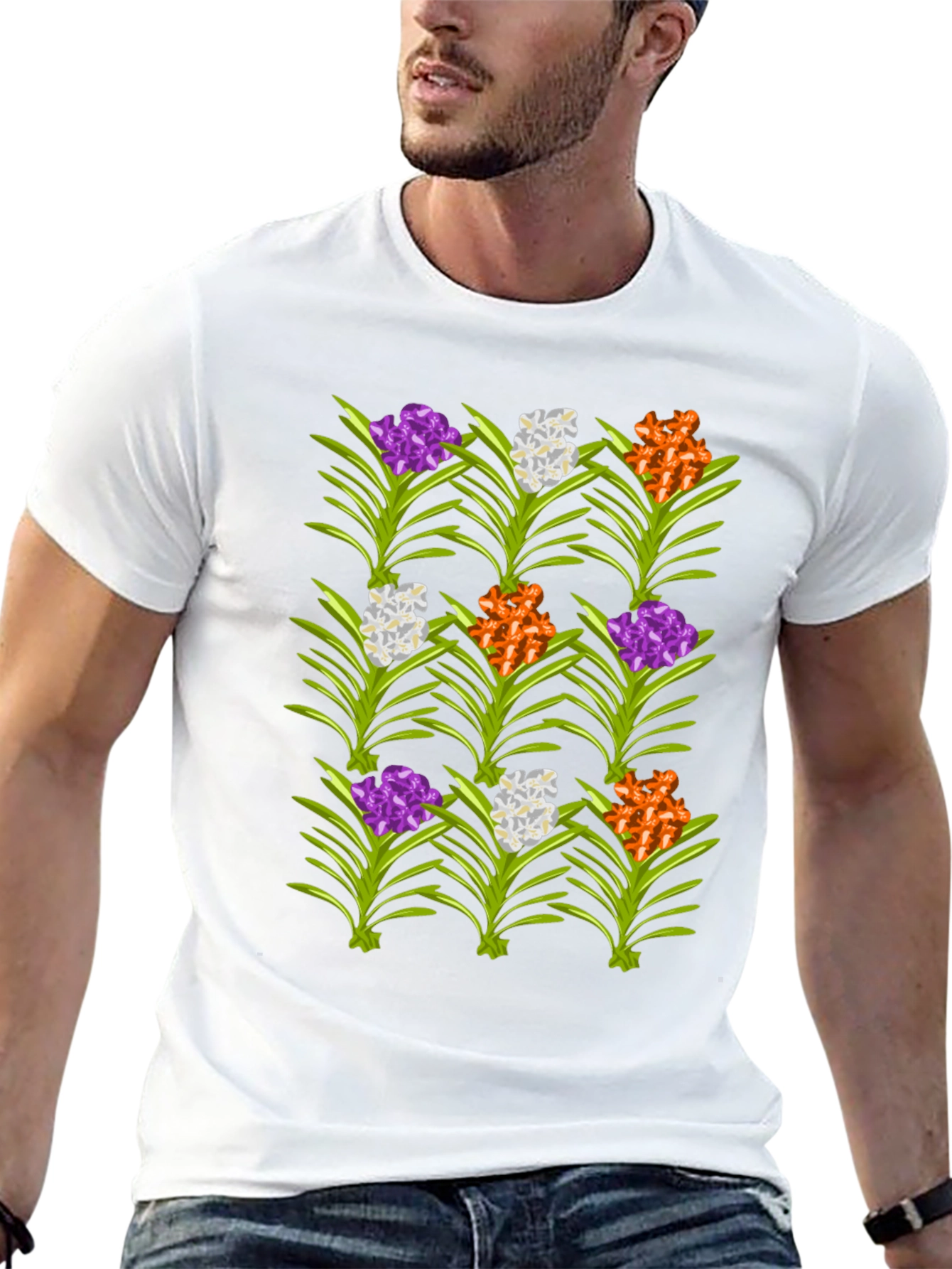 Floral Pattern Mens Black T-Shirt