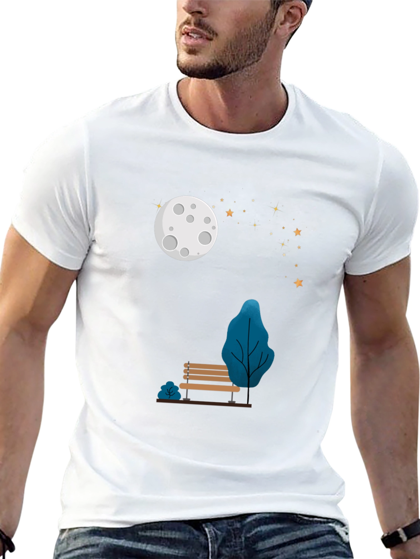 Moonlit Park Bench Graphic Tee - Black T-Shirt