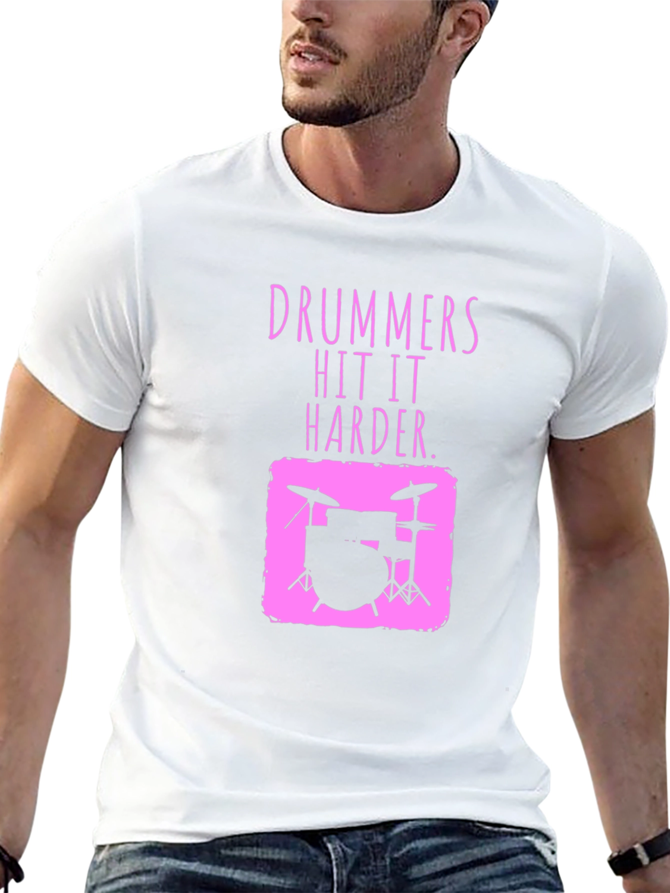 Drummer Hit It Harder Pink Graphic Tee