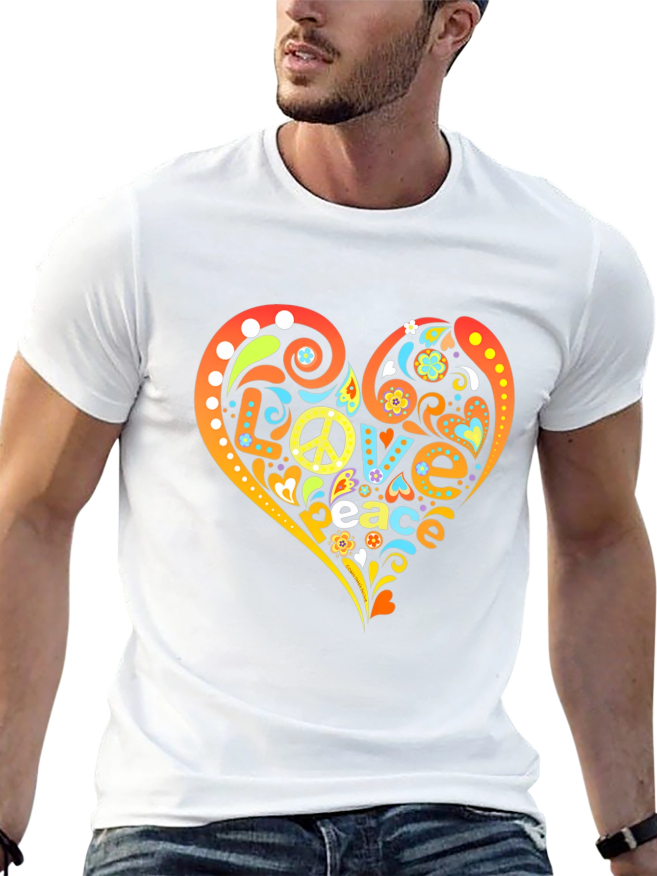 Love Peace T-Shirt - Retro Heart Design