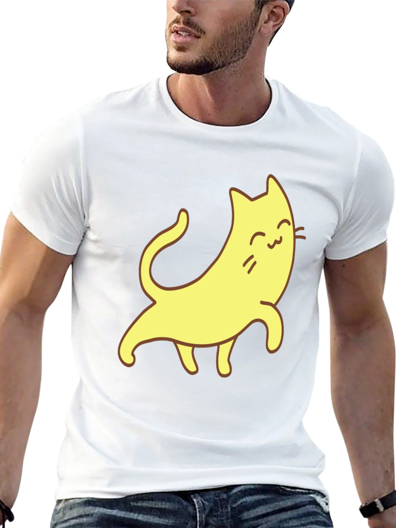 Cute Cartoon Cat Graphic Tee - Unisex Black T-Shirt