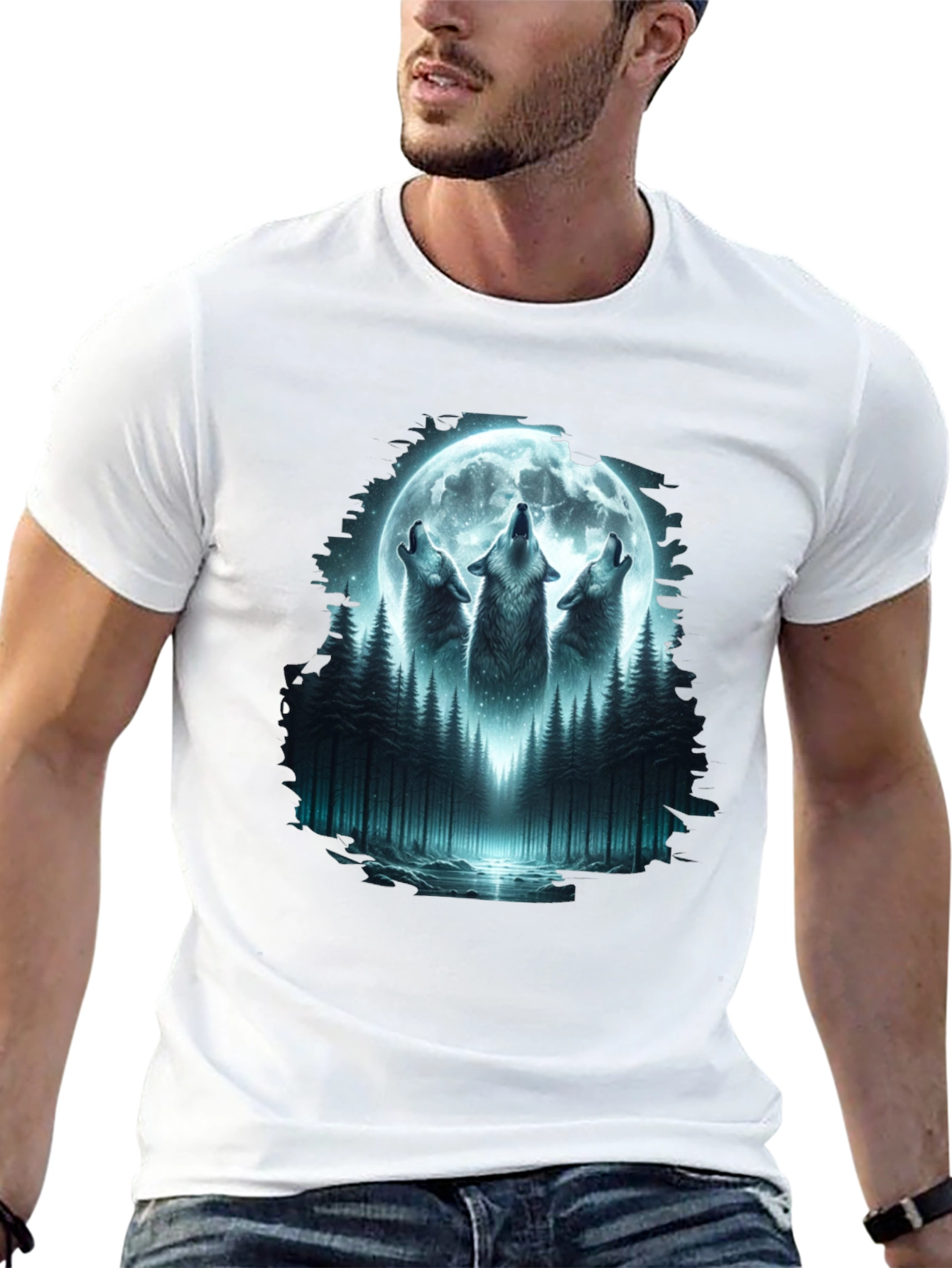 Howling Wolves Moon Graphic Tee - Black