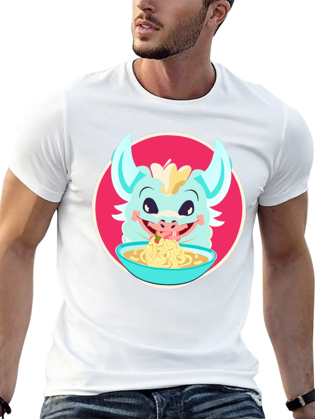 Dragon Eating Ramen T-Shirt - Cute Cartoon Graphic Tee