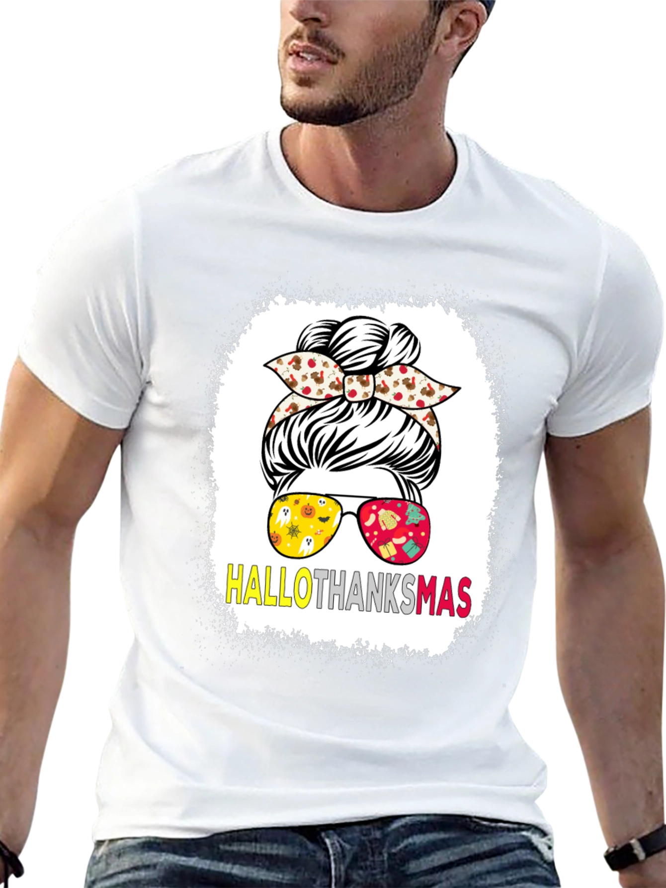 HalloThanksMas Messy Bun T-Shirt