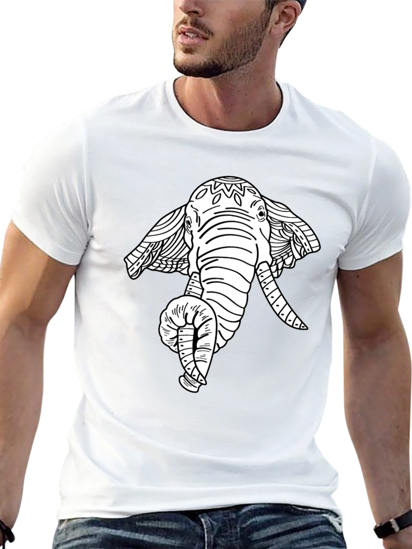 Elephant Graphic Tee - Artistic Print Black T-Shirt