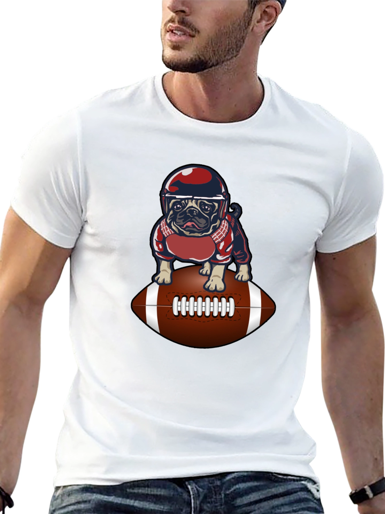 Pug Football T-Shirt - Novelty Dog Tee