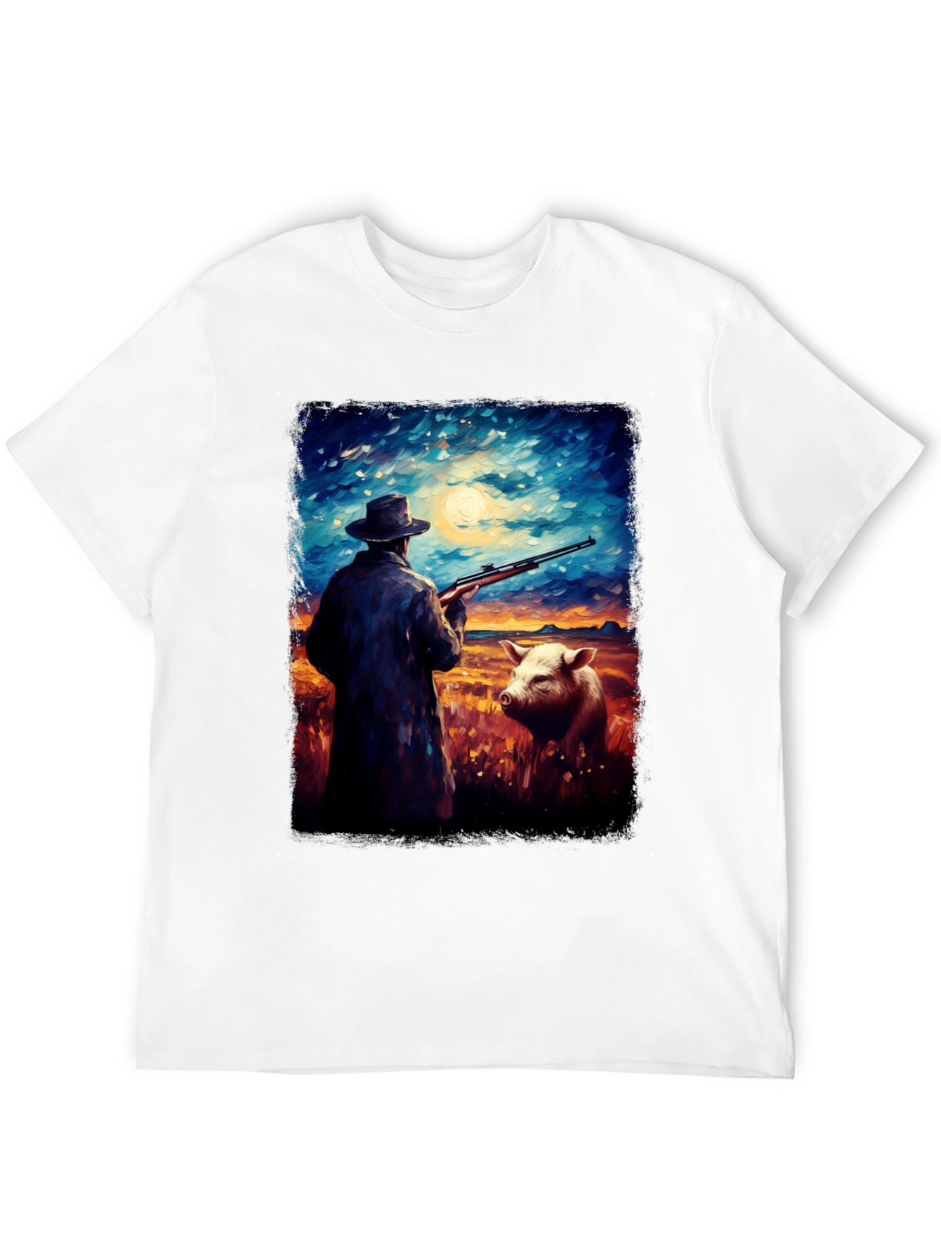 Hunter and Pig Art Graphic Tee
