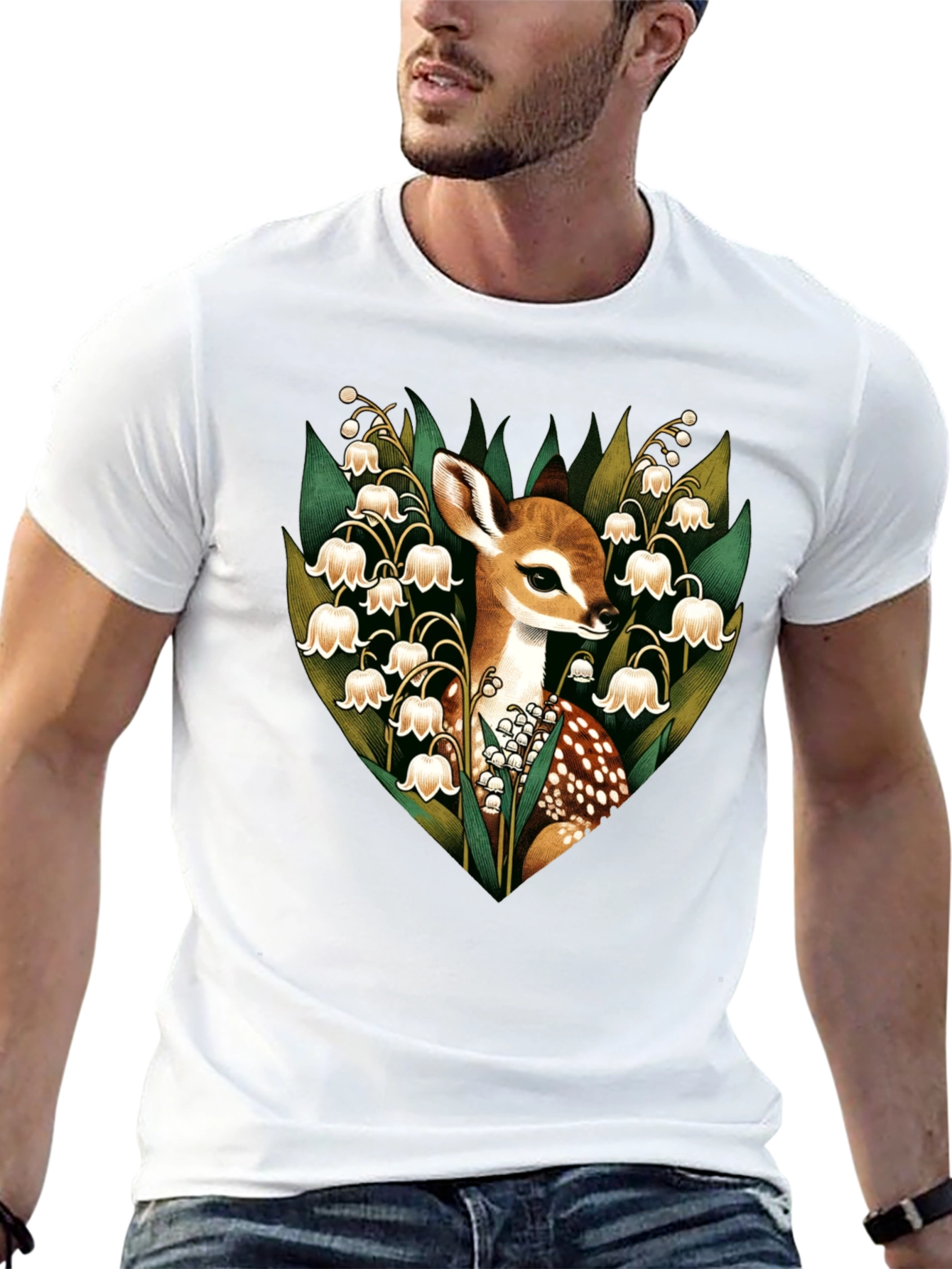 Deer & Lily of the Valley Graphic T-Shirt
