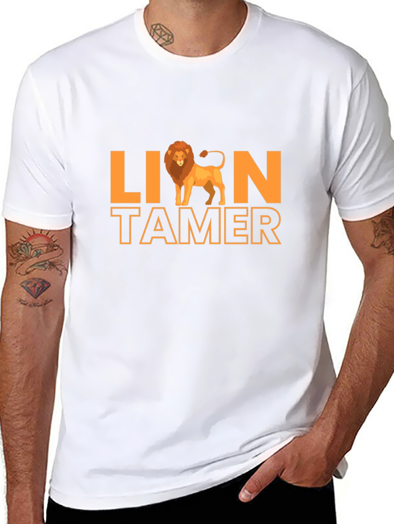 Lion Tamer Graphic Print Black T-Shirt
