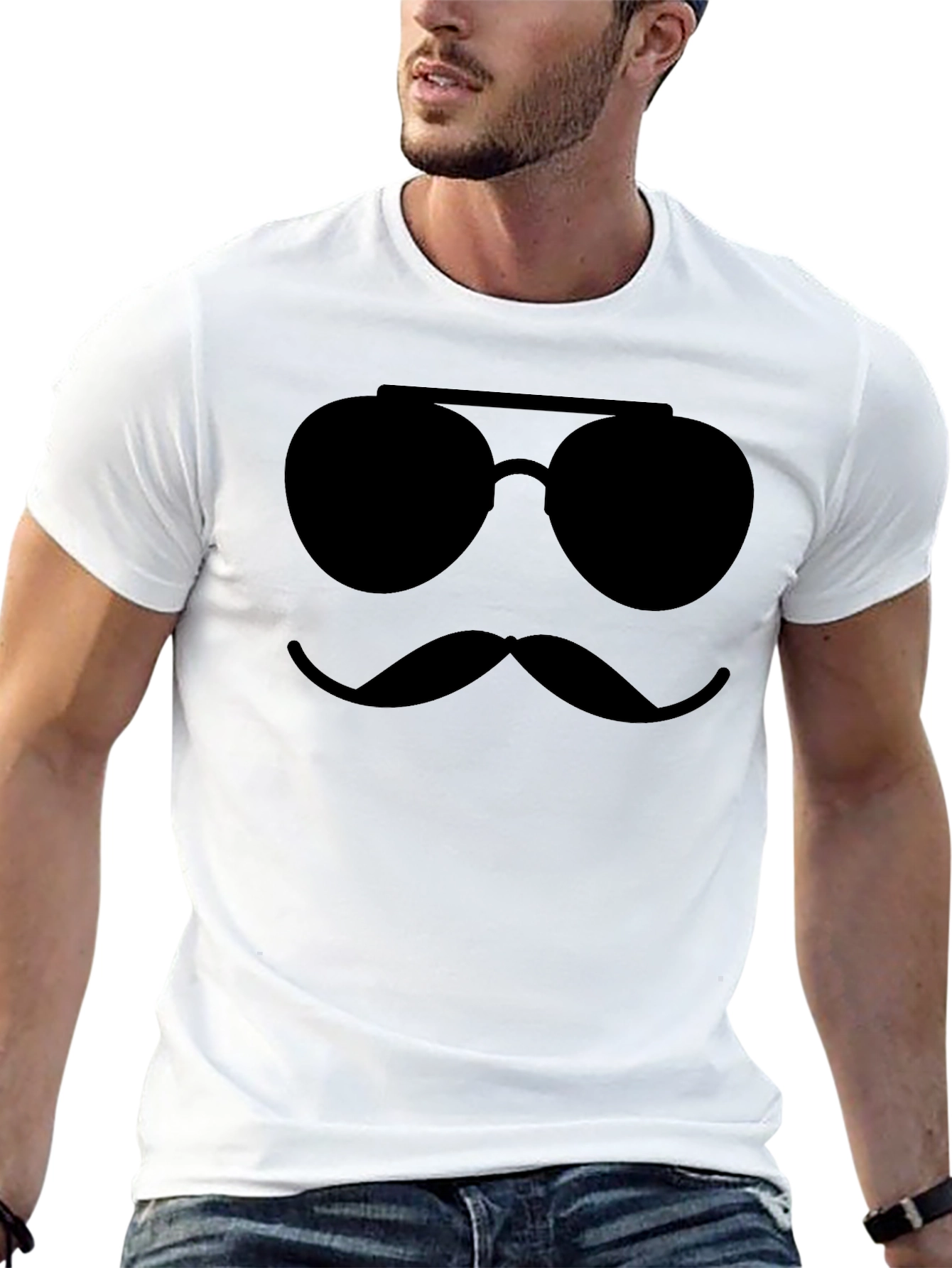 Cool Shades & Stache T-Shirt - Black Novelty Tee