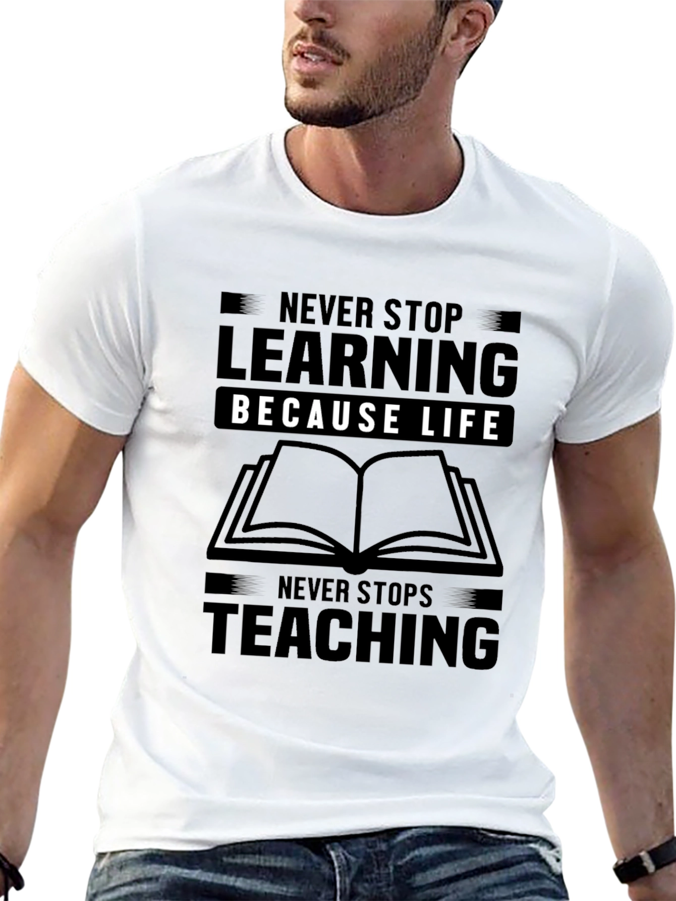 Never Stop Learning Black Graphic T-Shirt