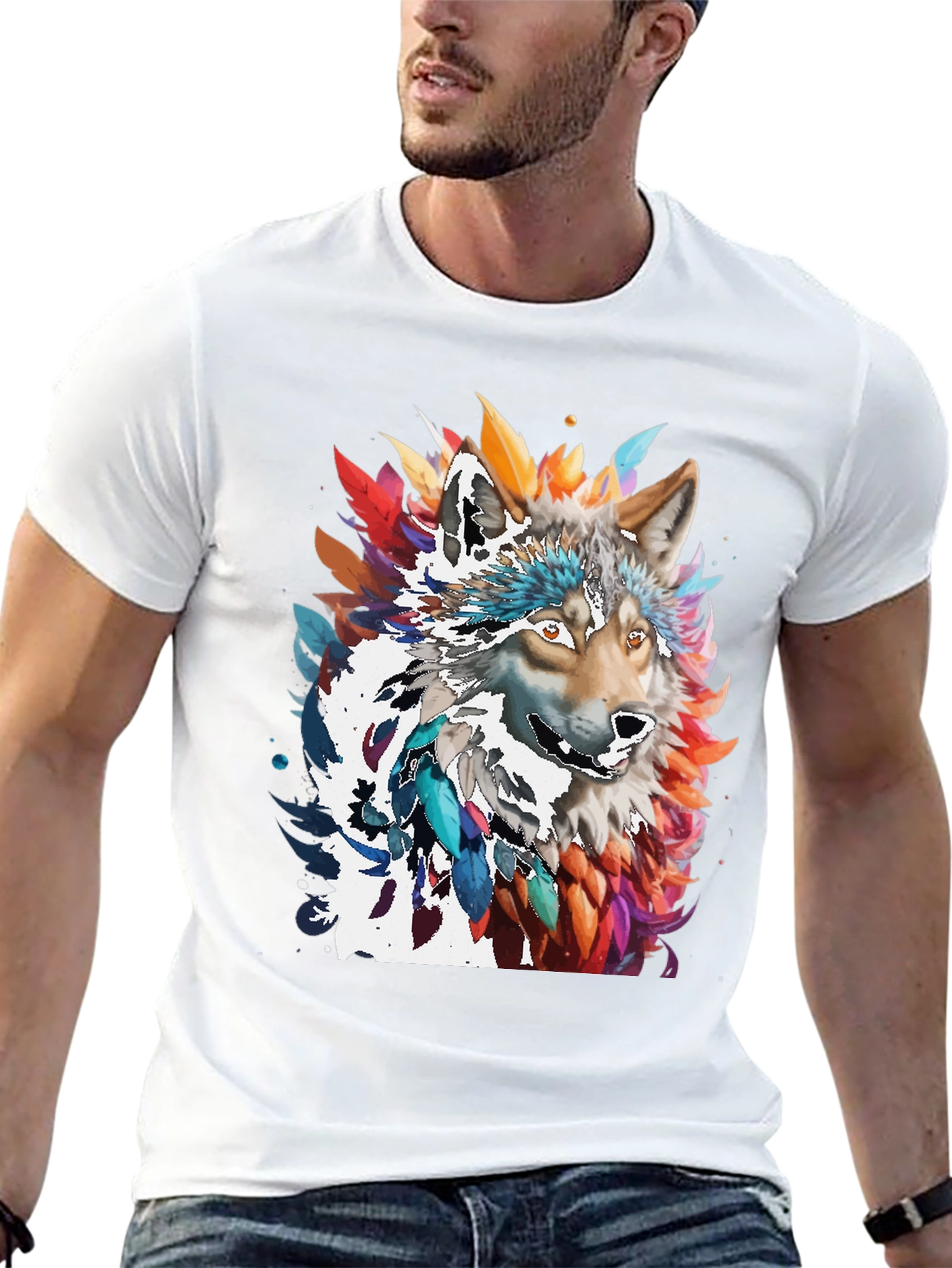 Artistic Wolf Graphic Black T-Shirt