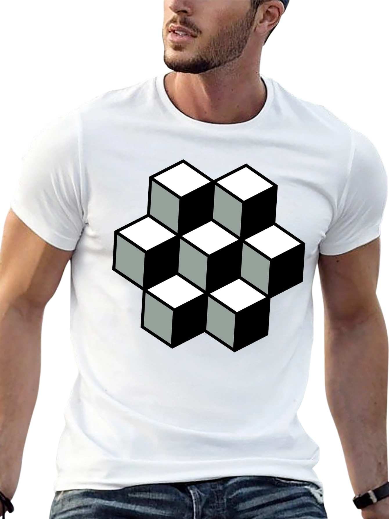 Optical Illusion Cube T-Shirt - Black Graphic Tee
