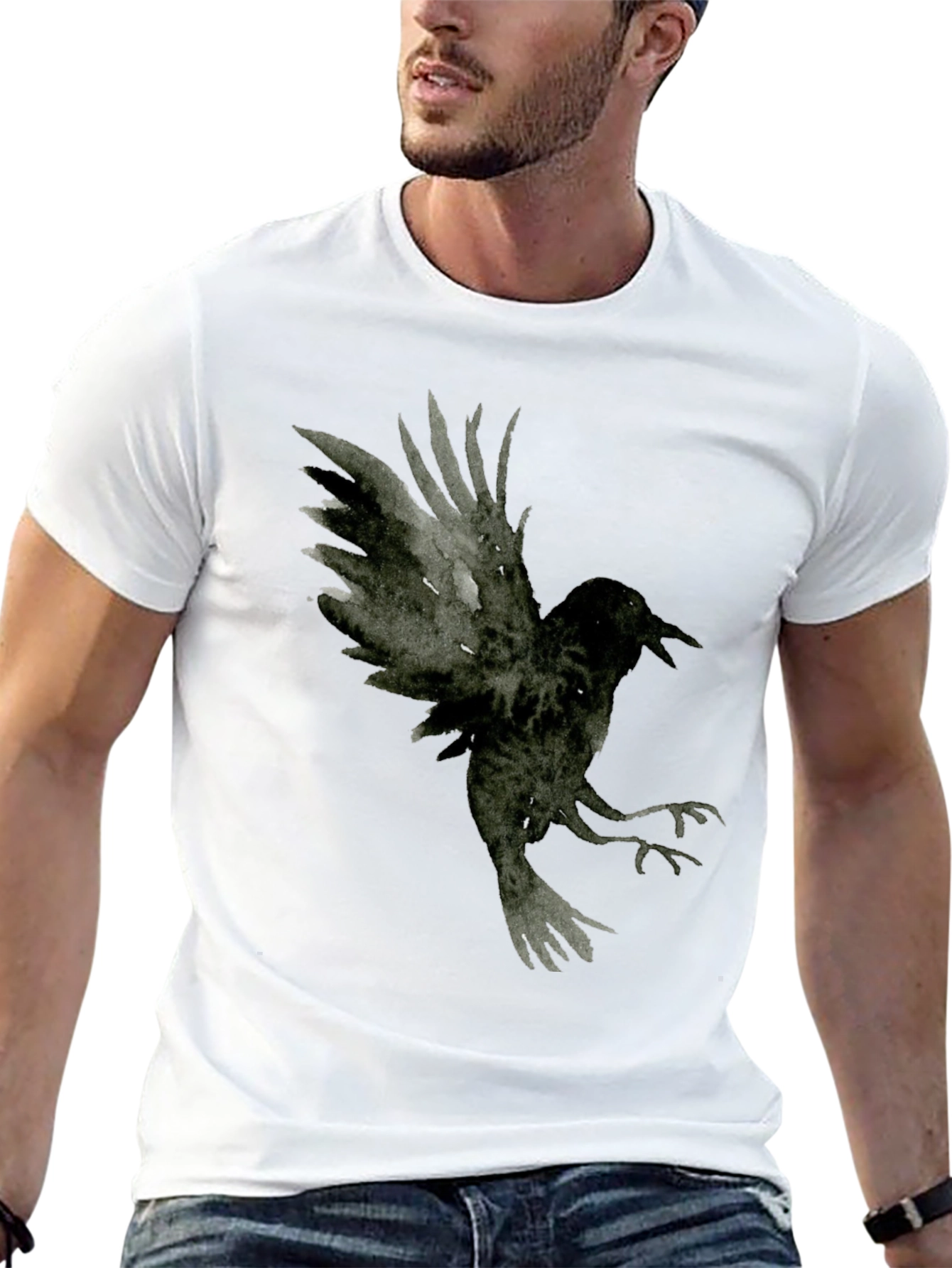 Raven Graphic Tee - Dark Bird Print T-Shirt