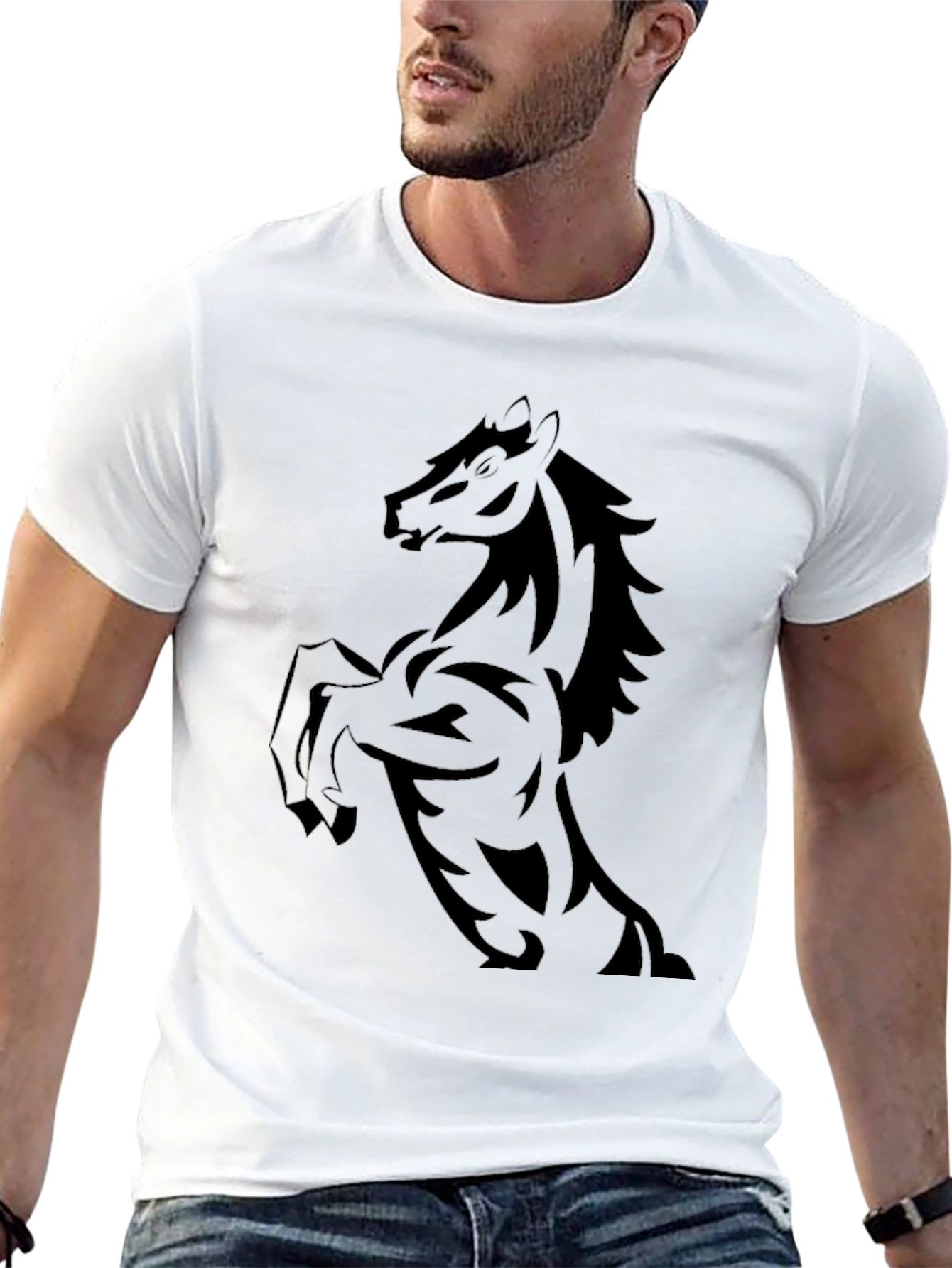 Black Horse Graphic Tee - Stylish Mens T-Shirt