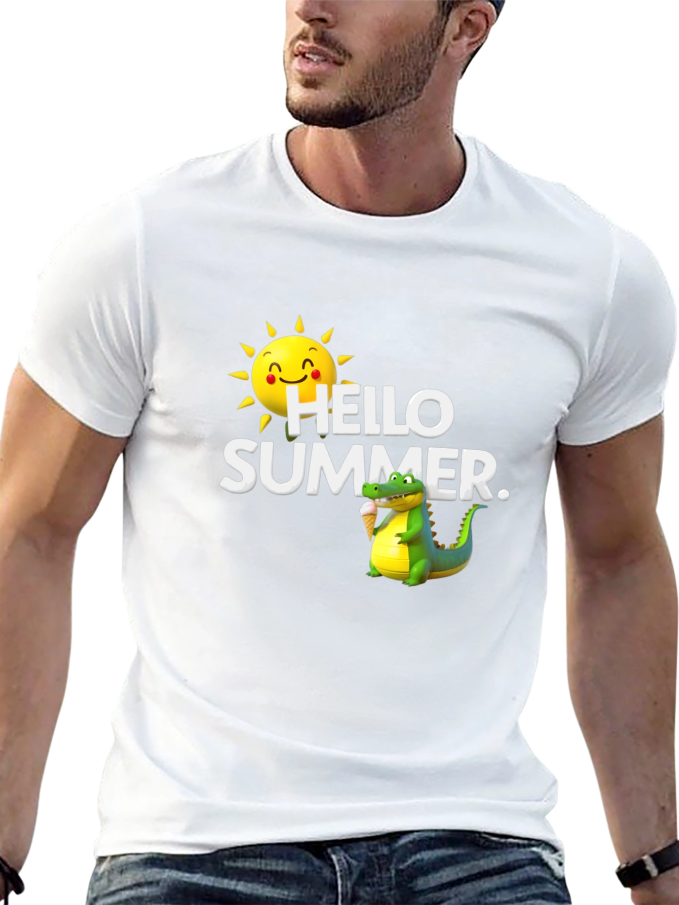 Hello Summer Black T-Shirt with Alligator