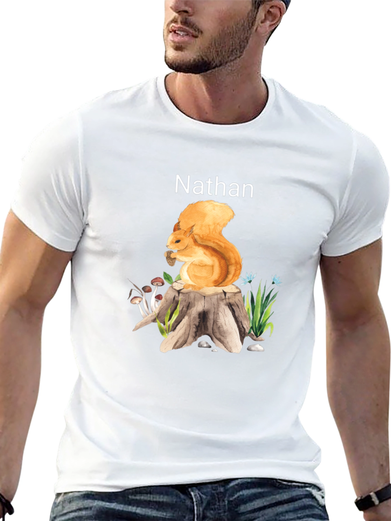 Squirrel on Stump T-Shirt - Custom Name Option