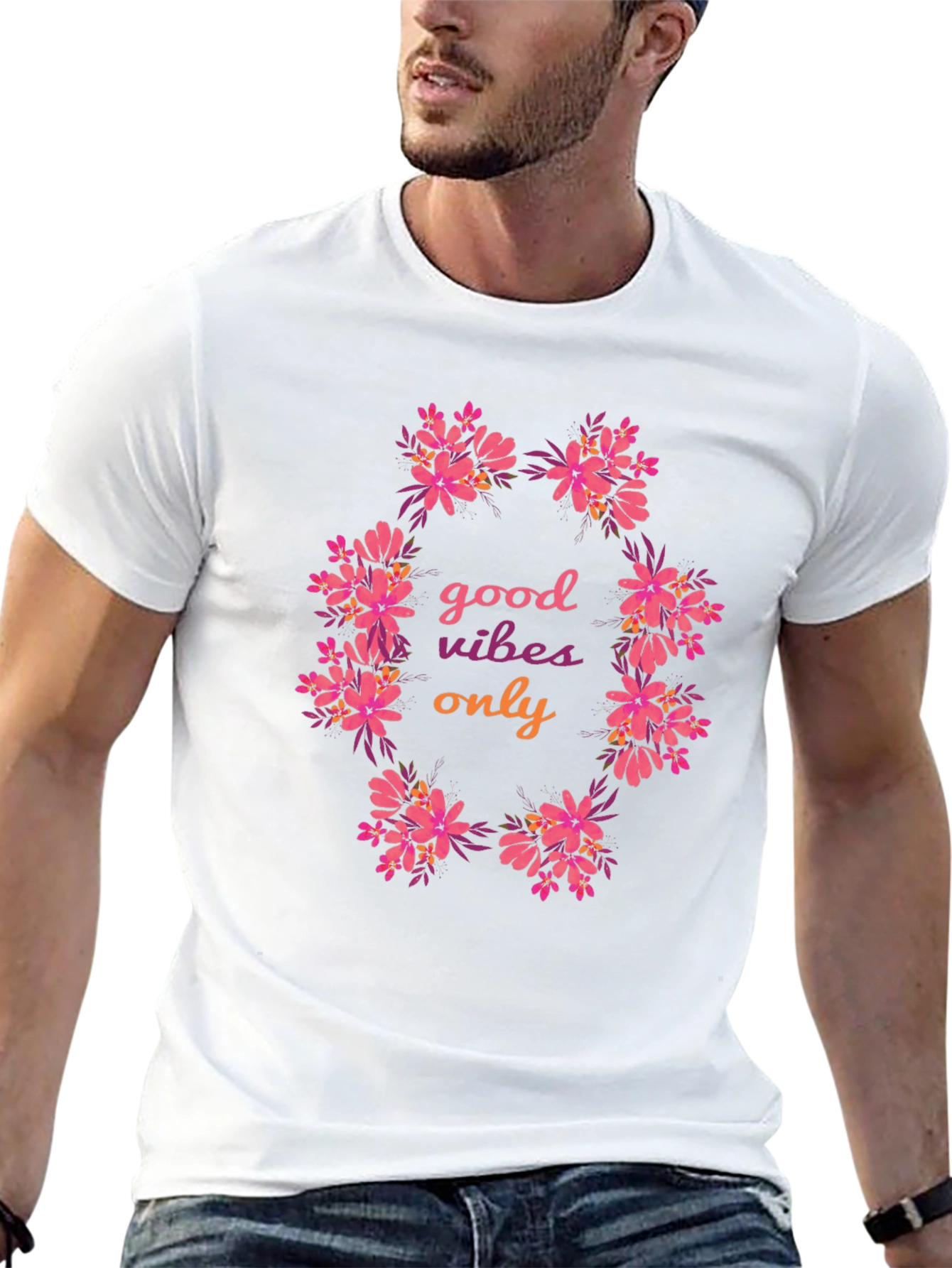 Floral Good Vibes Only Black T-Shirt