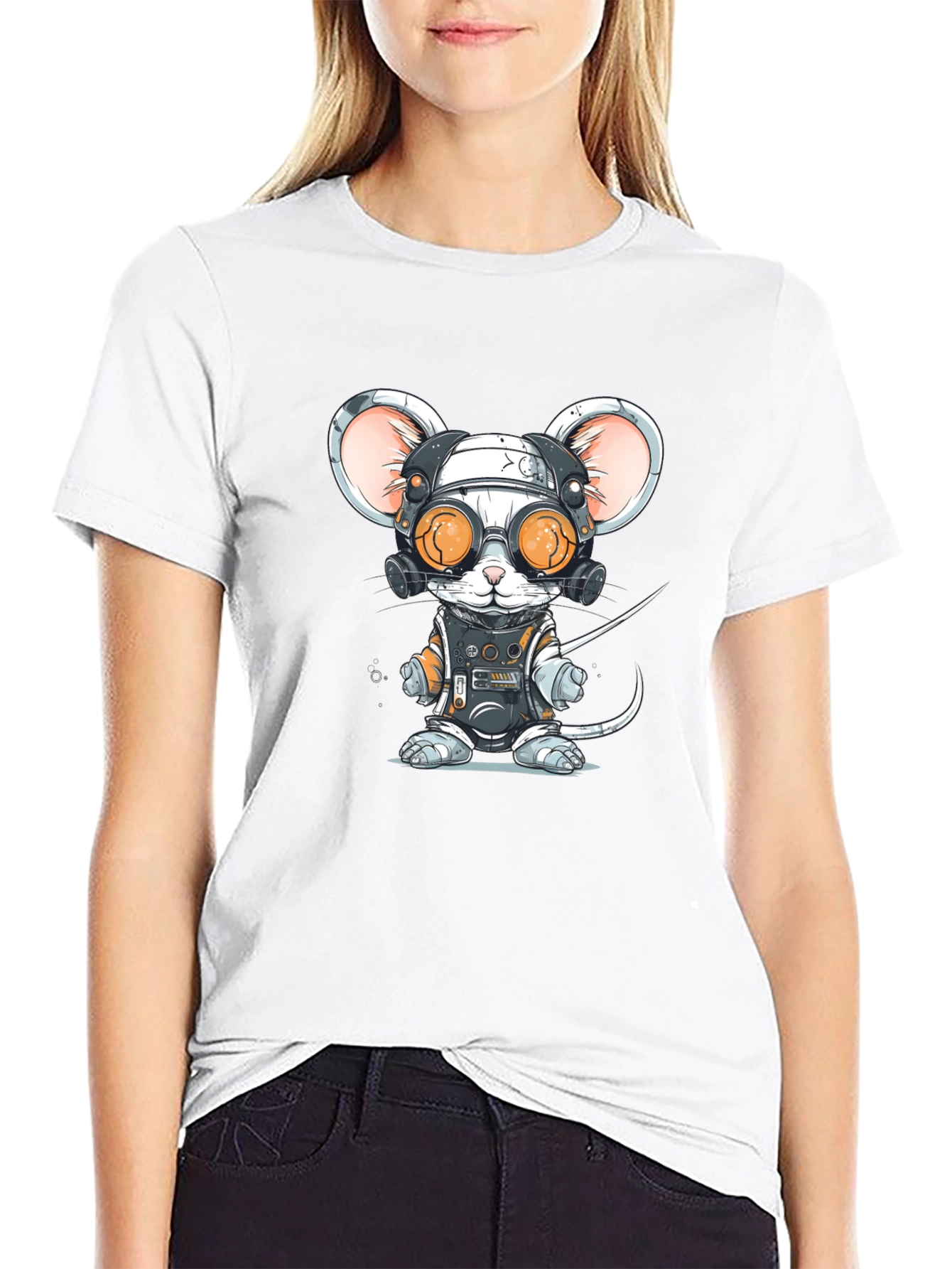 Steampunk Mouse T-Shirt - Black Cotton Blend