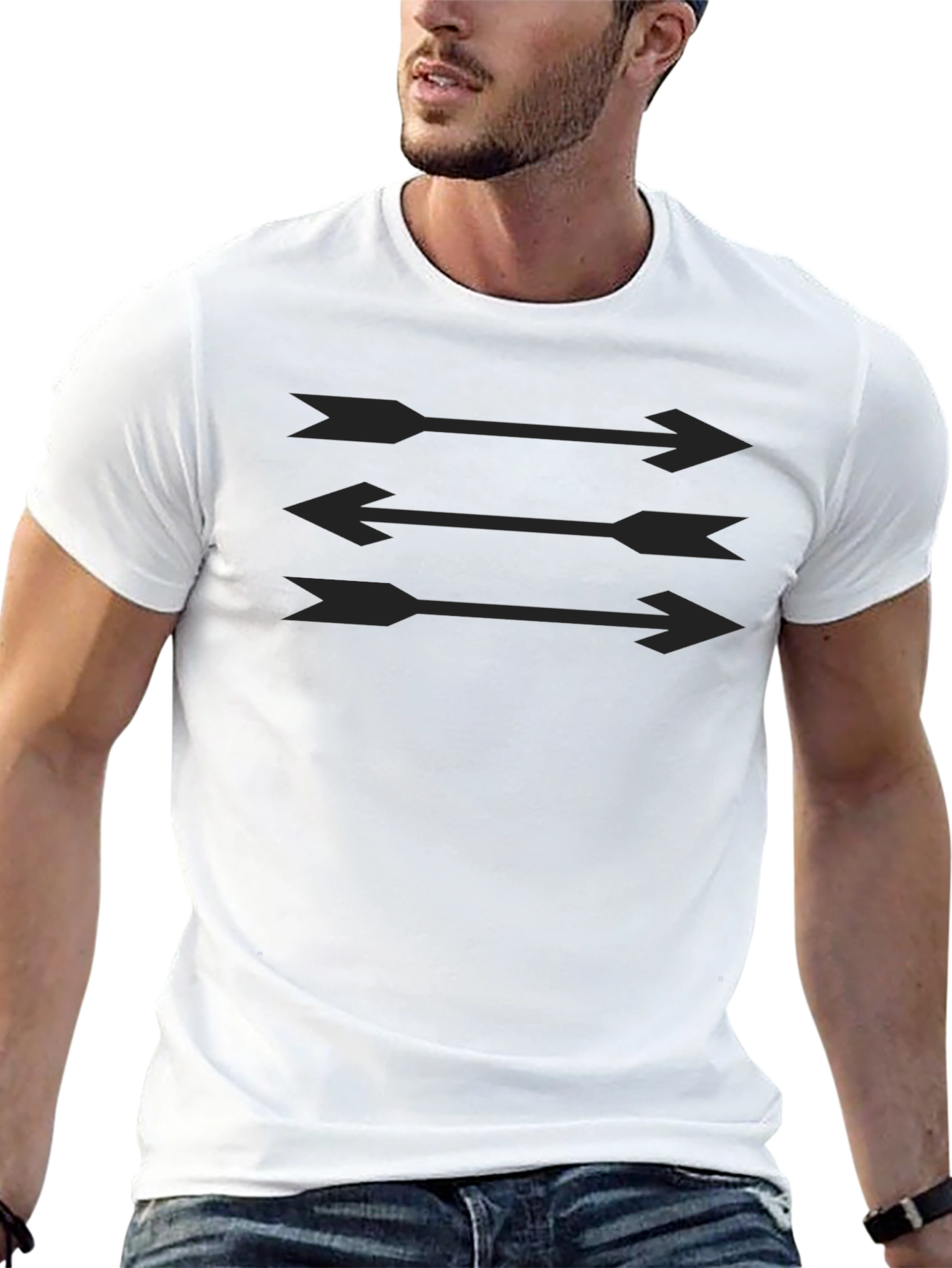 Modern Arrow Graphic Tee - Black Cotton Casual Top