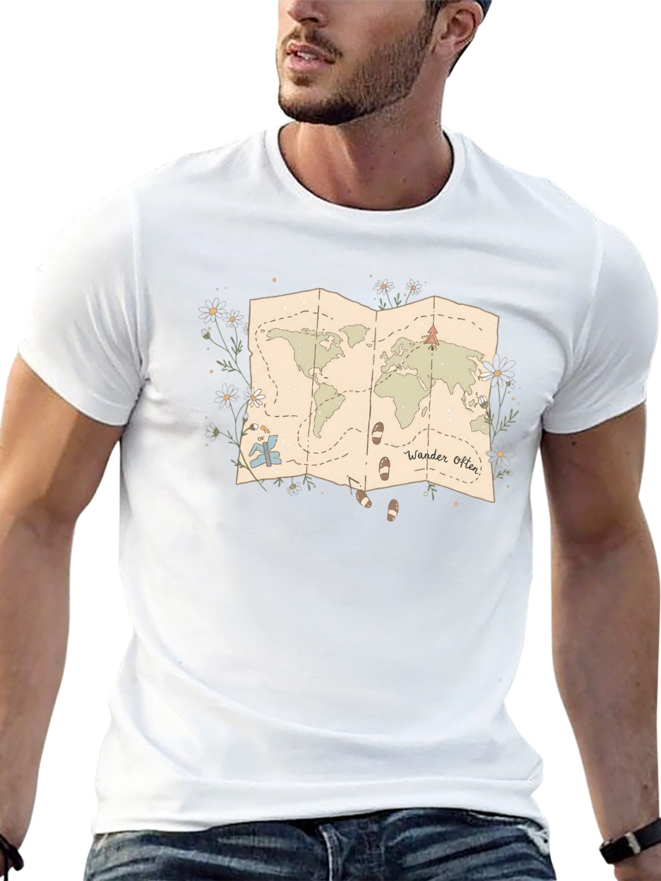 Wander Often World Map Graphic Tee - Black
