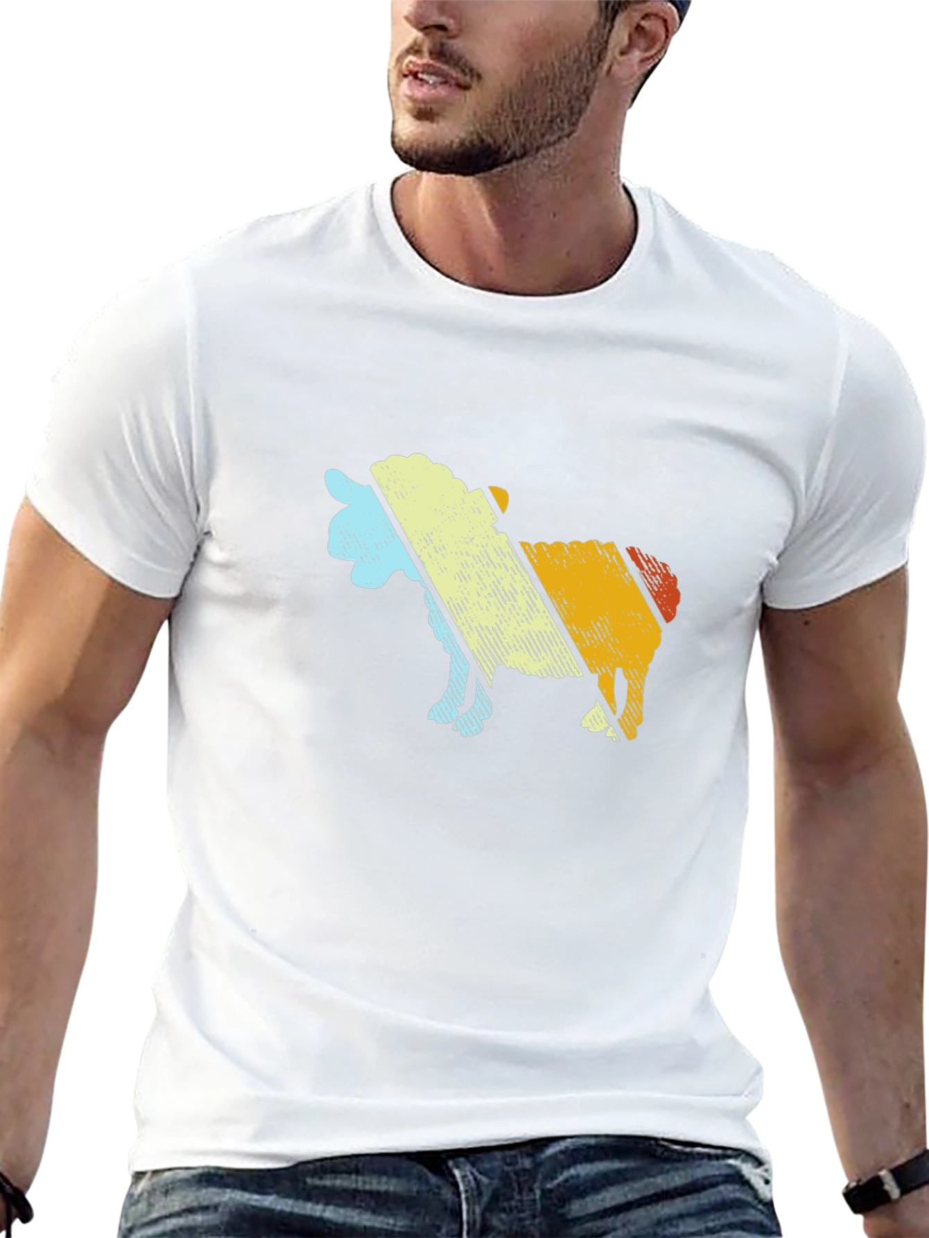 Retro Sheep Graphic Tee - Black Cotton Blend T-Shirt