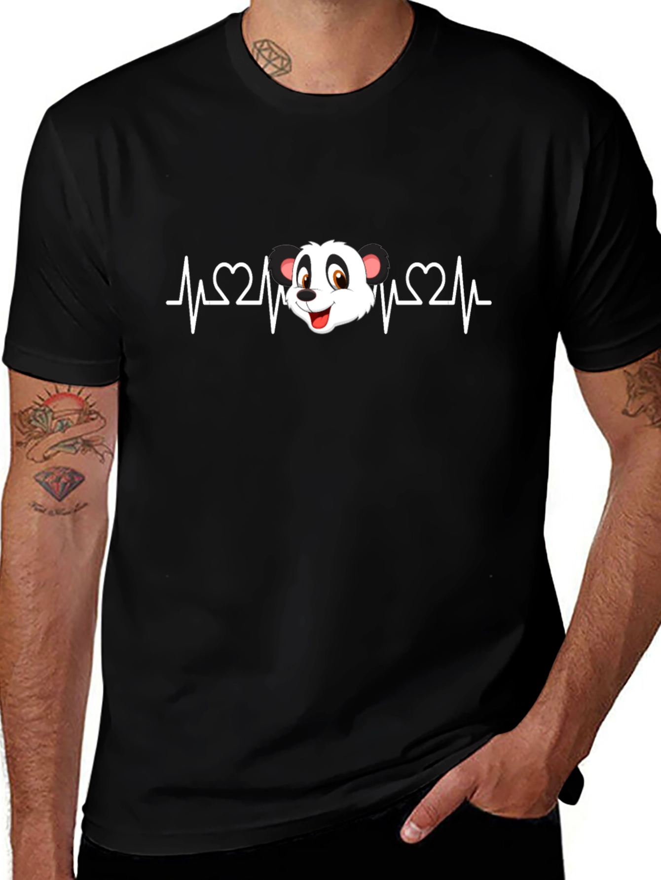 Panda Heartbeat Graphic T-Shirt - Black