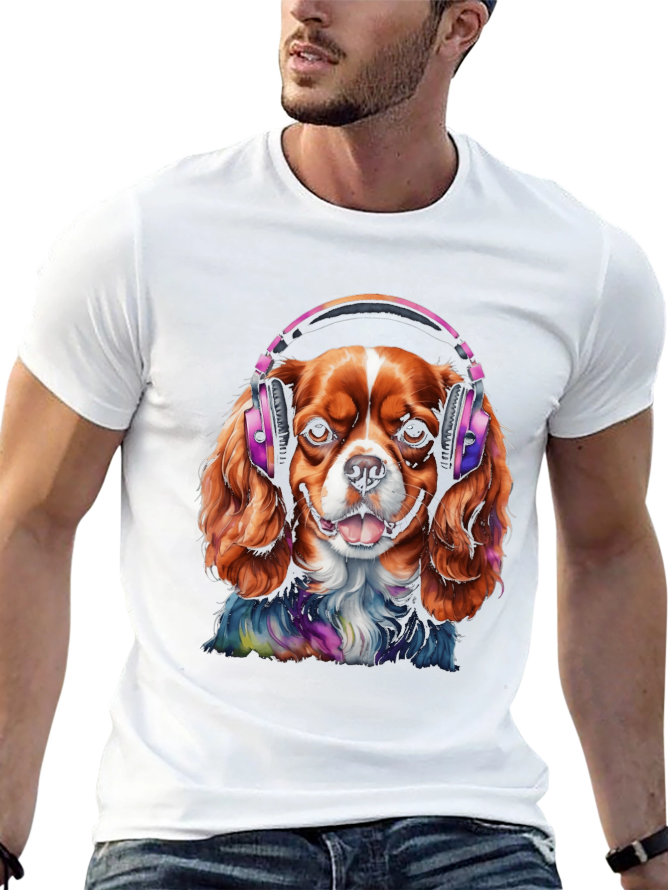 Dog with Headphones Graphic T-Shirt