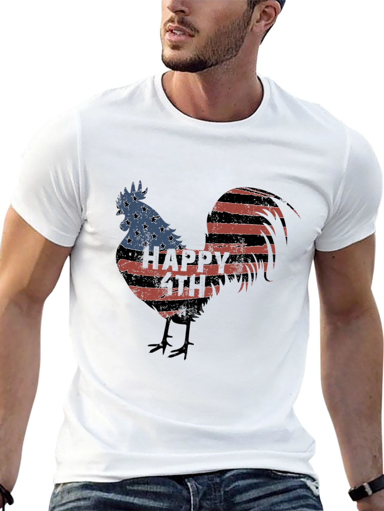 USA Flag Rooster Graphic T-Shirt