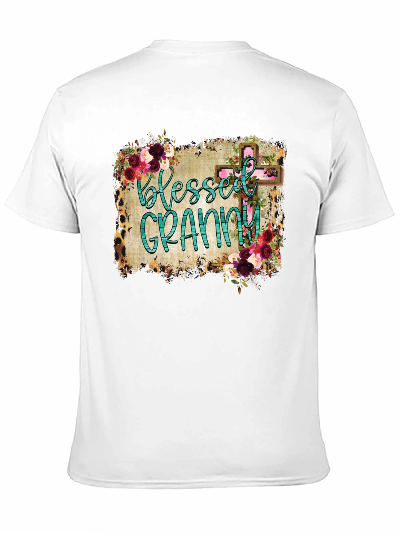 Blessed Granny Graphic Tee - Floral Cross Design