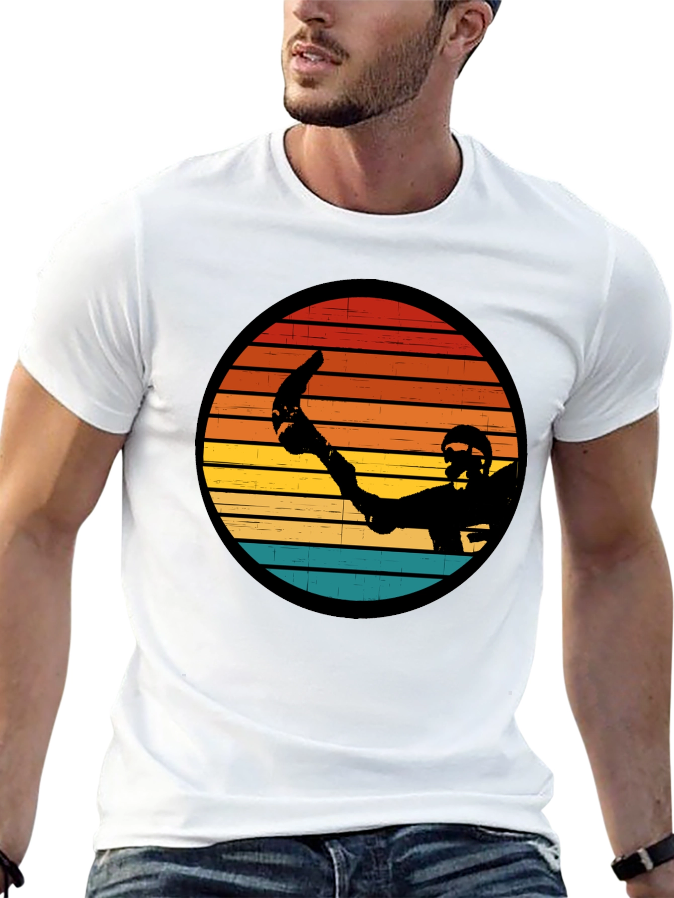 Retro Sunset Hockey Player Graphic T-Shirt